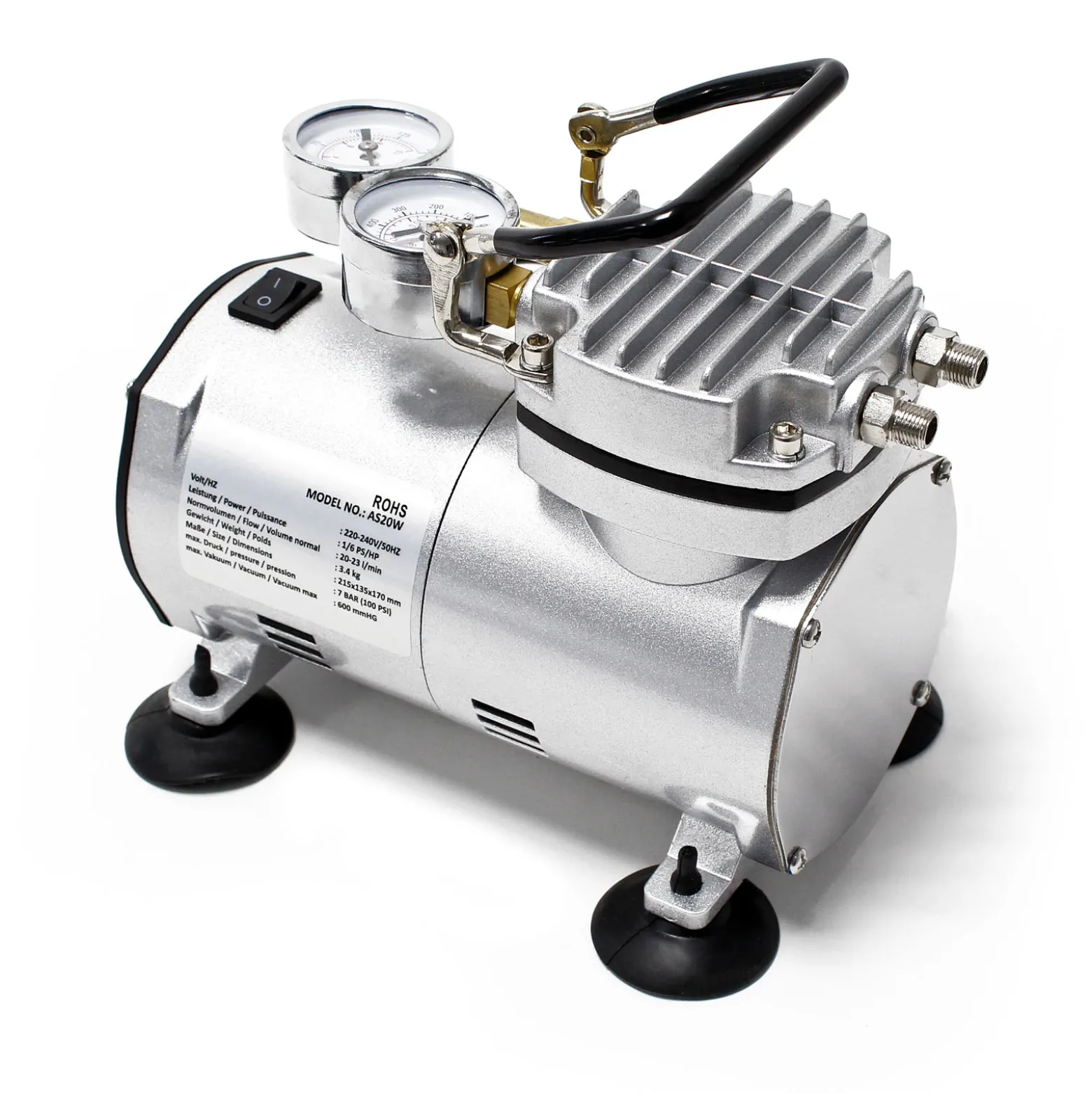 Airbrush Kompressor AS20W Vakuumpumpe Airbrushkompressor 4 bar Einzylinder