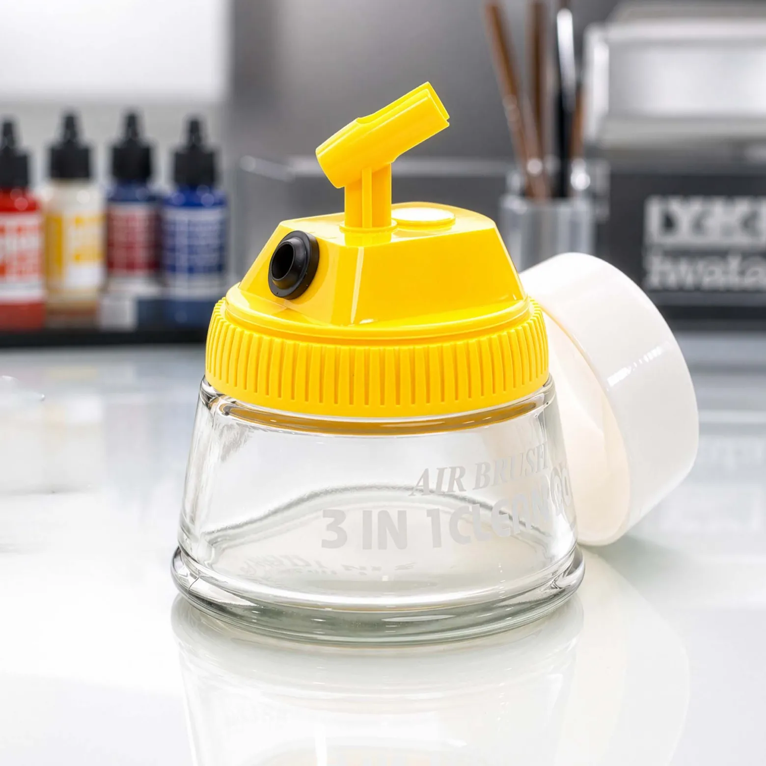 Airbrush Zubehör Glas Reinigungsstation mit Werkzeug Reinigungsdraht 5 Bürsten Reinigungsnadeln