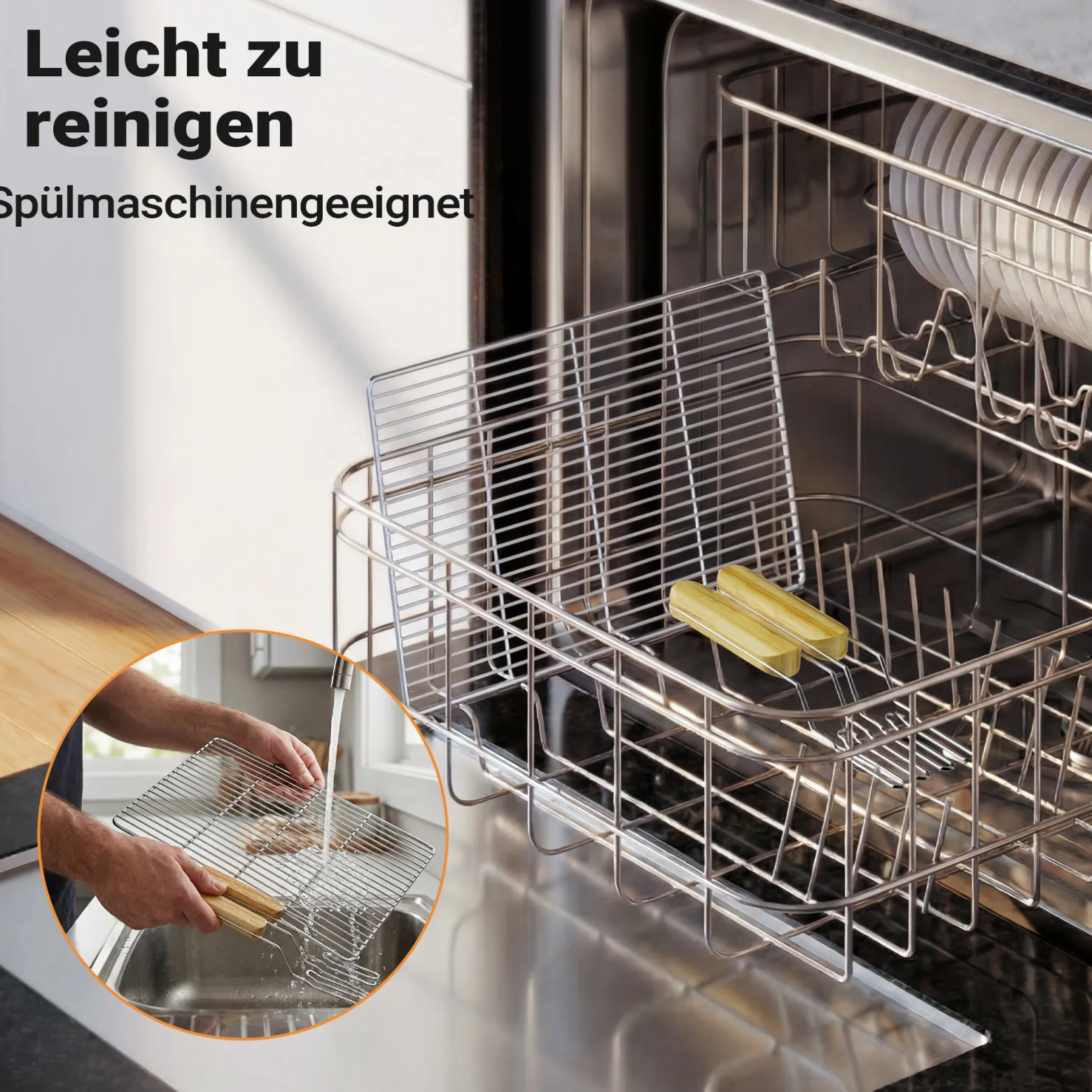 BBQ Grillrost Eckig 60x40cm aus Hochwertigem Edelstahl mit Handgriffen für Gasgrill, Kugelgrill usw.