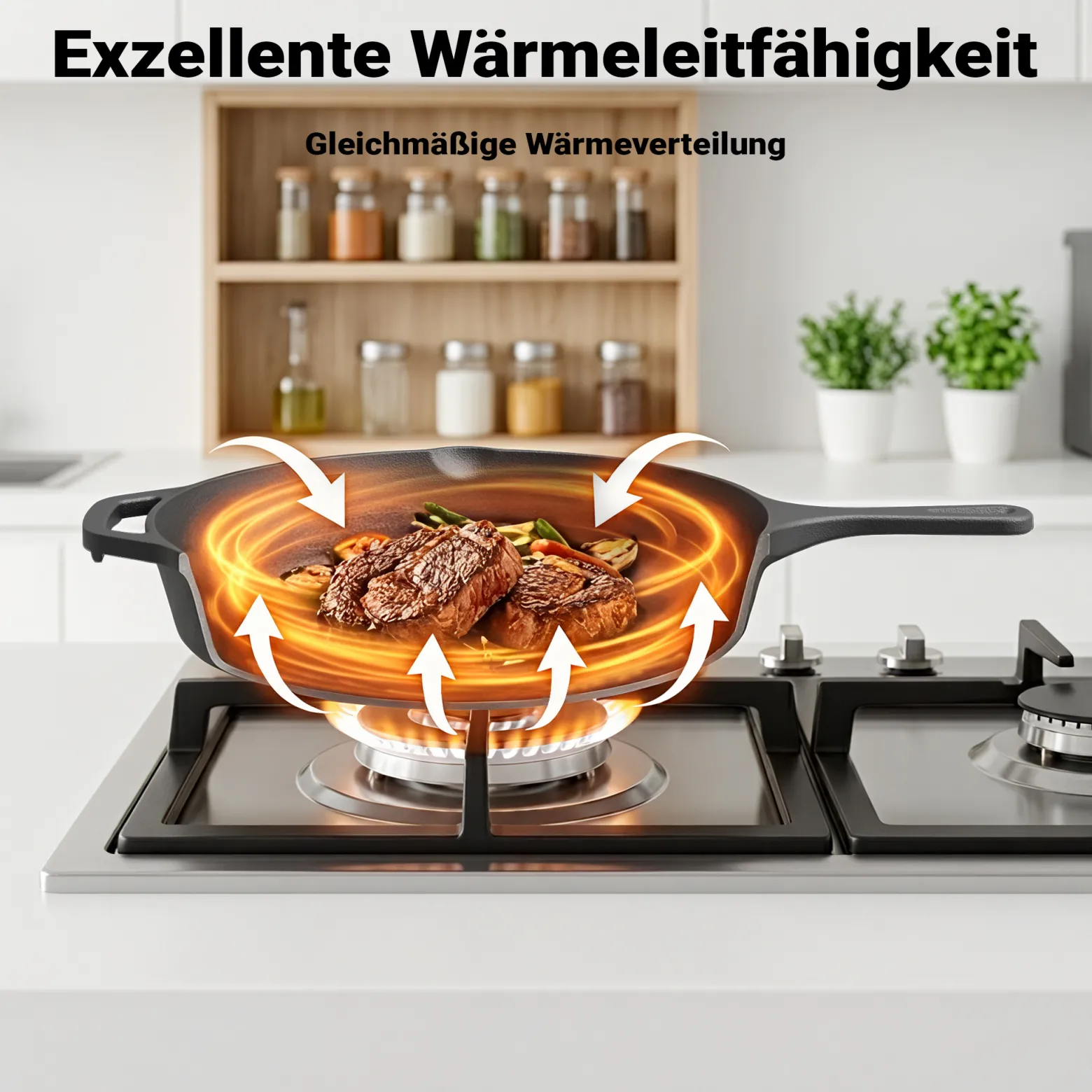 Bratpfanne aus Gusseisen Ø30cm, Feuerpfanne mit Griff und Ausgießer, Grillpfanne