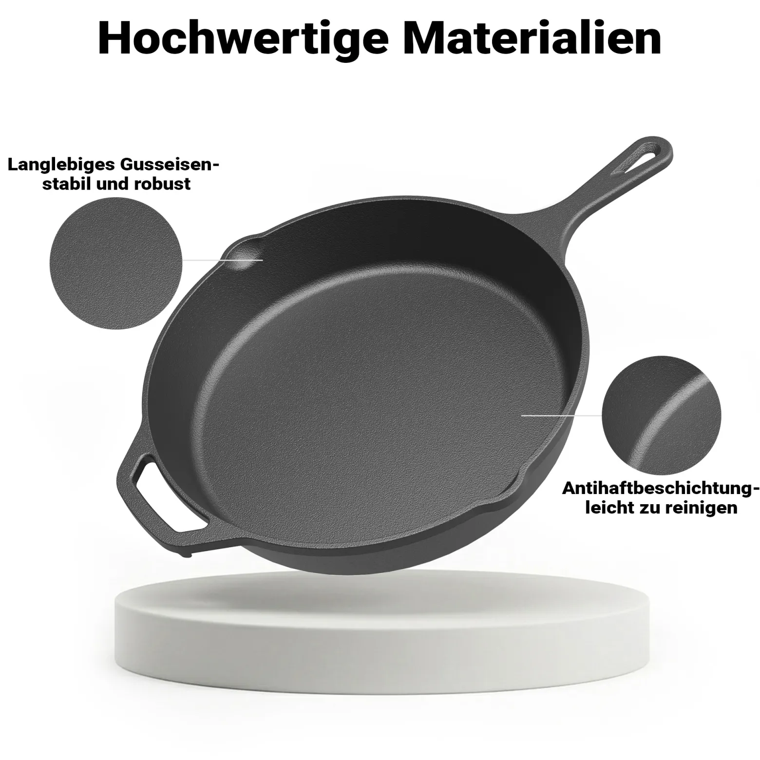 Bratpfanne aus Gusseisen Ø30cm, Feuerpfanne mit Griff und Ausgießer, Grillpfanne