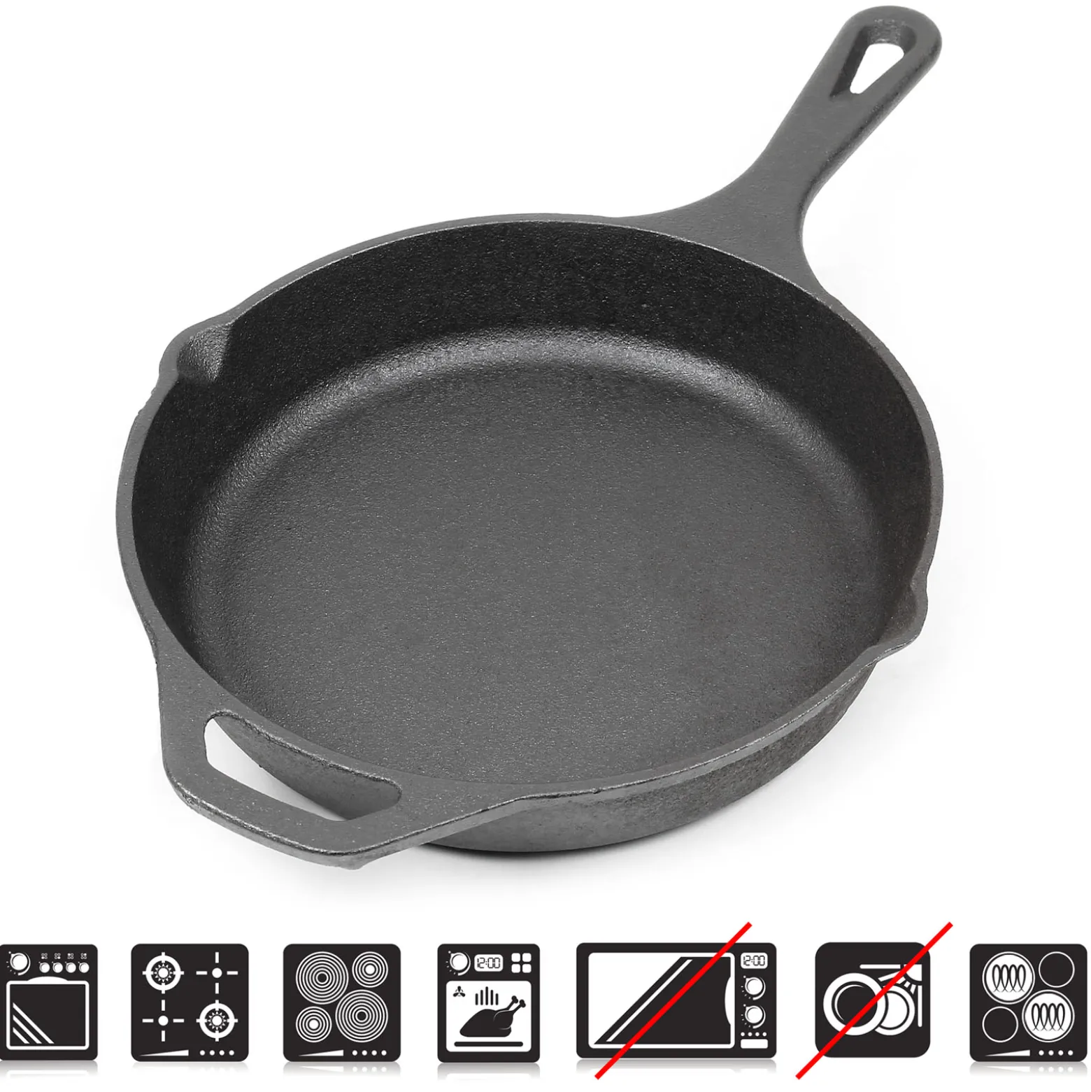 Bratpfanne aus Gusseisen Ø20cm, Feuerpfanne mit Griff und Ausgießer, Grillpfanne