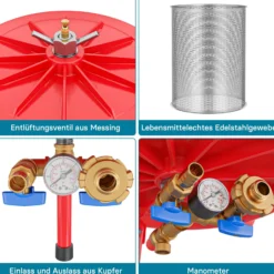 Edelstahl Hydropresse mit 40 Liter Korbinhalt, Wasserdruckpresse mit 3 bar zum Pressen von Obst