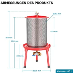 Edelstahl Hydropresse mit 40 Liter Korbinhalt, Wasserdruckpresse mit 3 bar zum Pressen von Obst