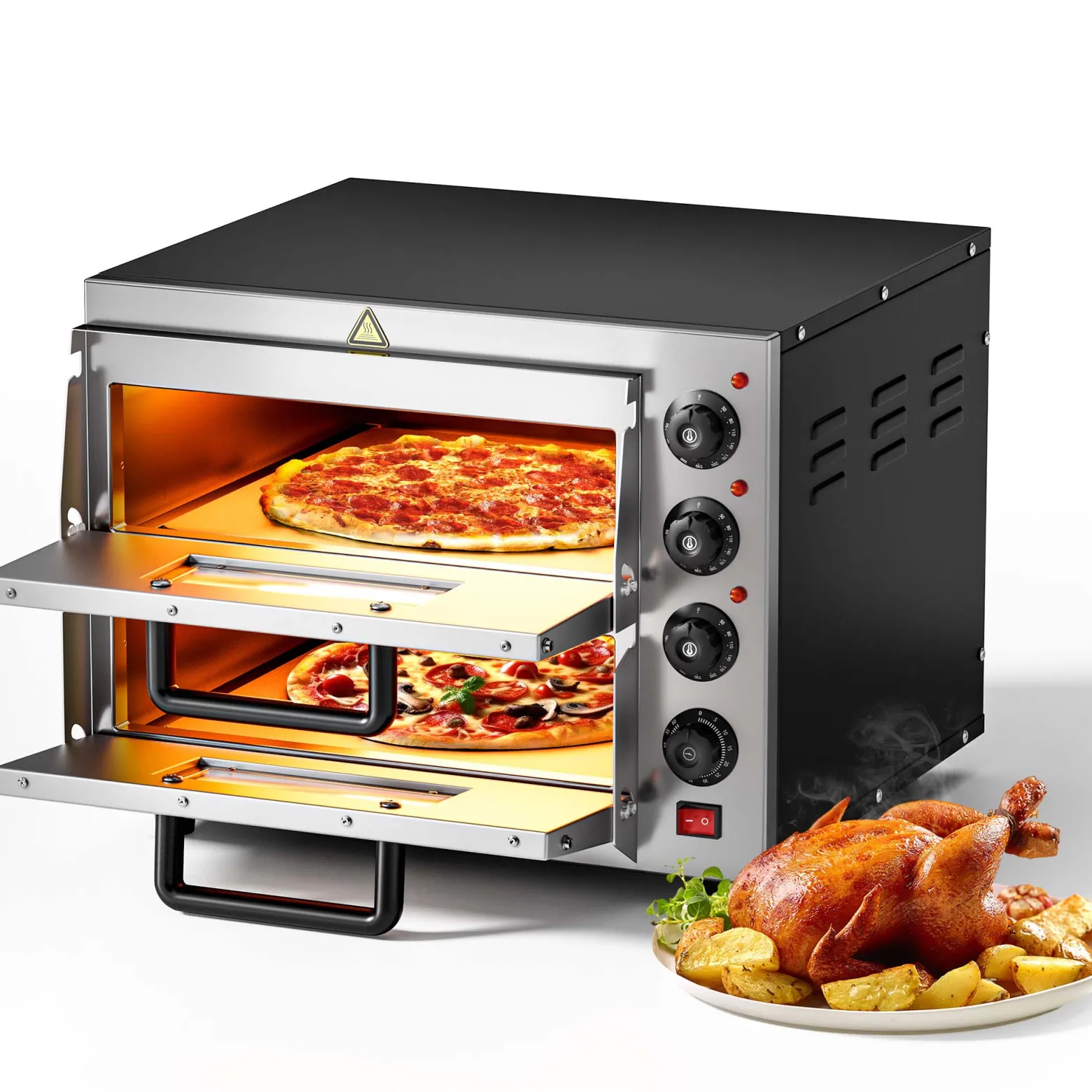 2-Etagen Pizza-Backofen 3000W mit Cordierit Stein für Pizza wie aus dem Steinofen Pizzaofen Backofen