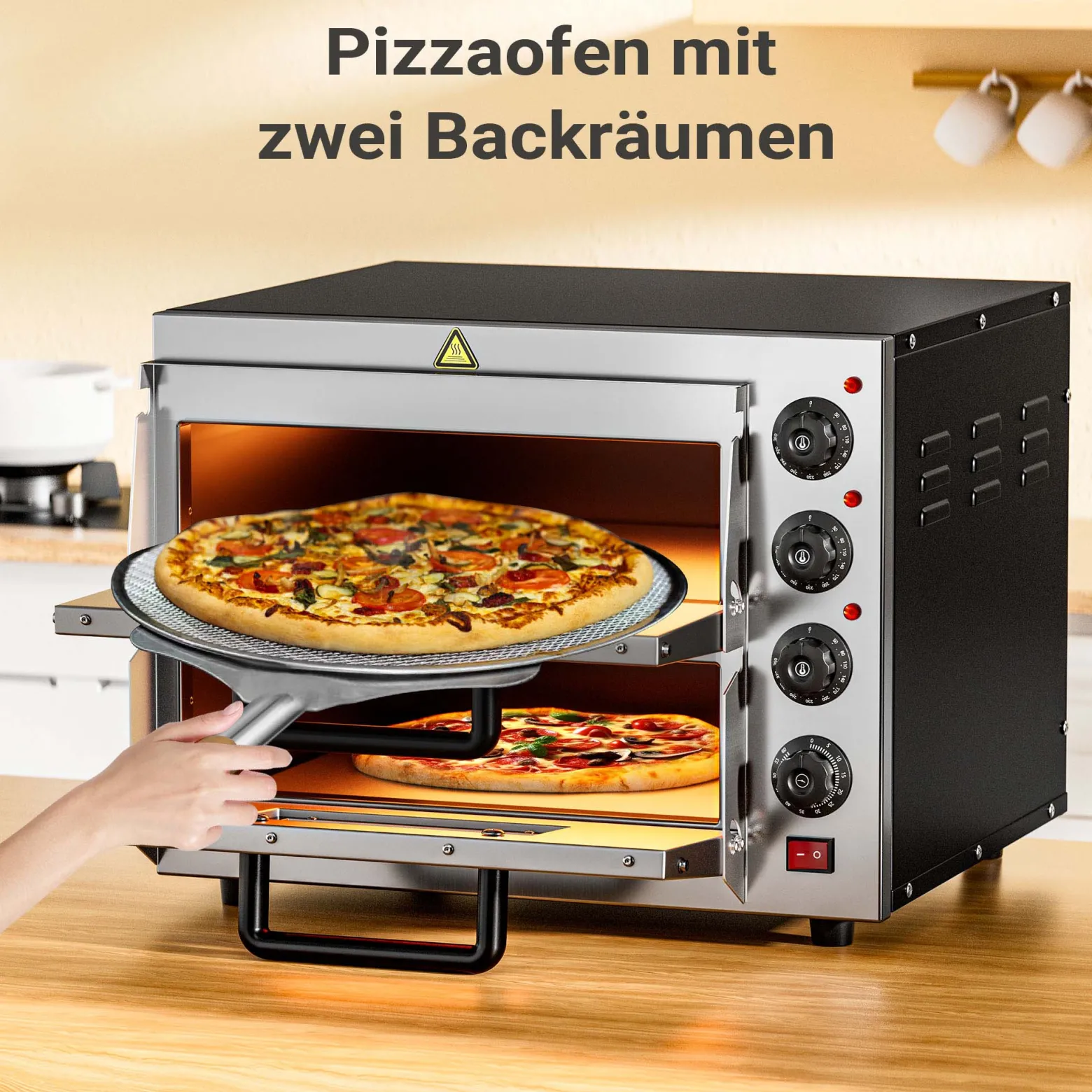 2-Etagen Pizza-Backofen 3000W mit Cordierit Stein für Pizza wie aus dem Steinofen Pizzaofen Backofen