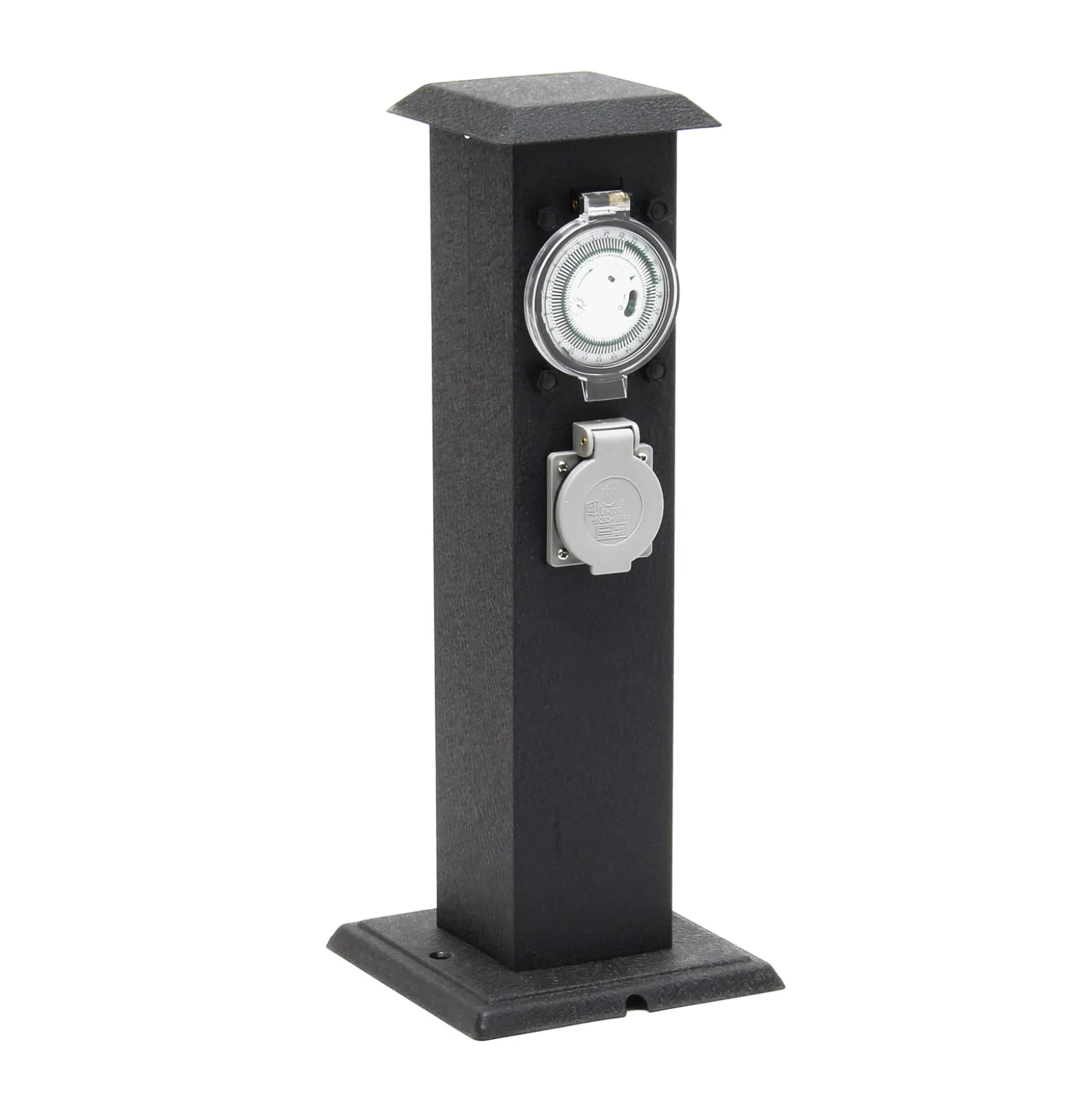 2-fach Außensteckdose Steckdosensäule Energiesäule Metall Outdoor Garten Außen Zeitschaltuhr IP44