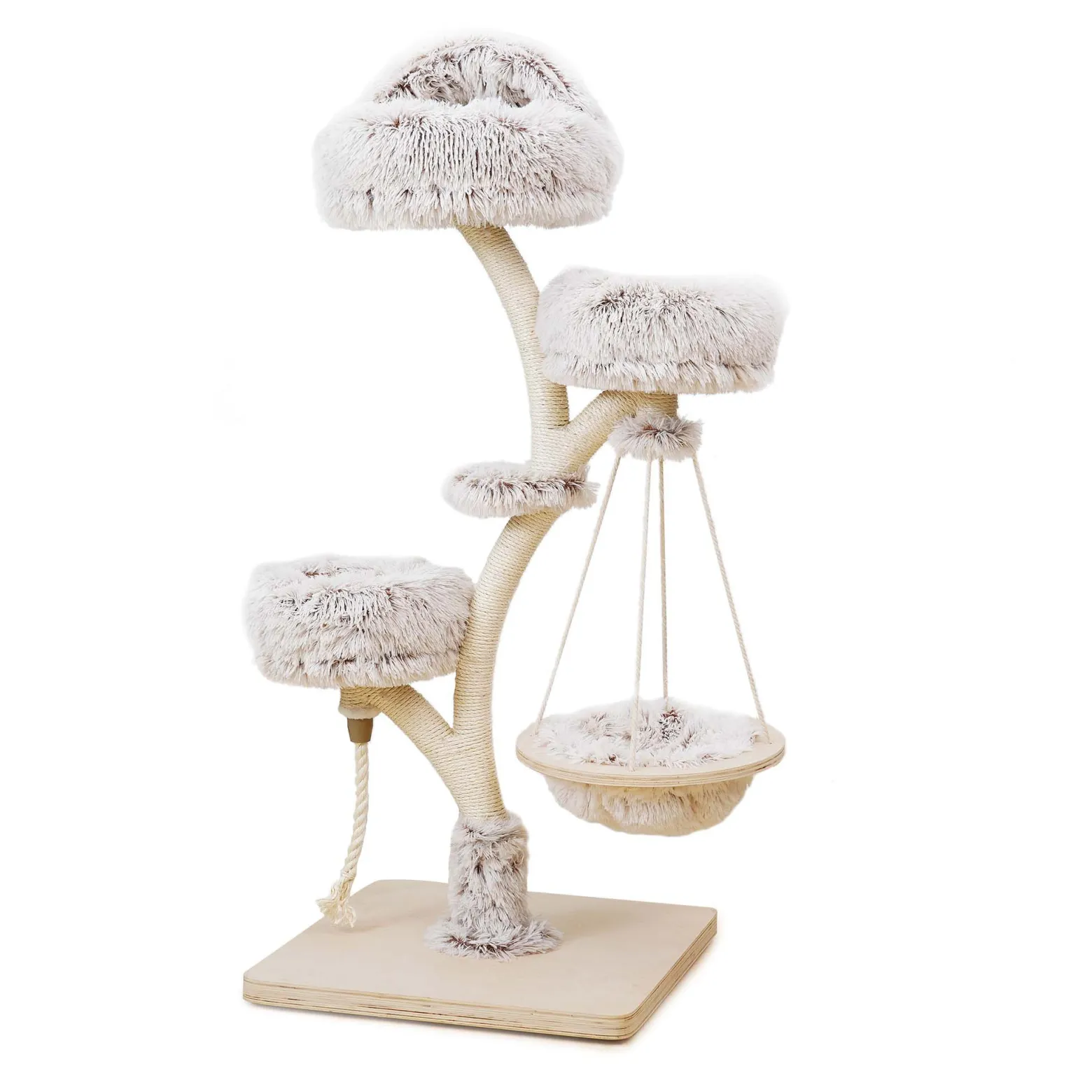 Fudajo Designer Kratzbaum in Zweigdesign 130 cm hoch, Katzenkratzbaum mit Plüsch und Sisal, Kletterbaum für Katzen, Katzenbaum mit Hängeliege
