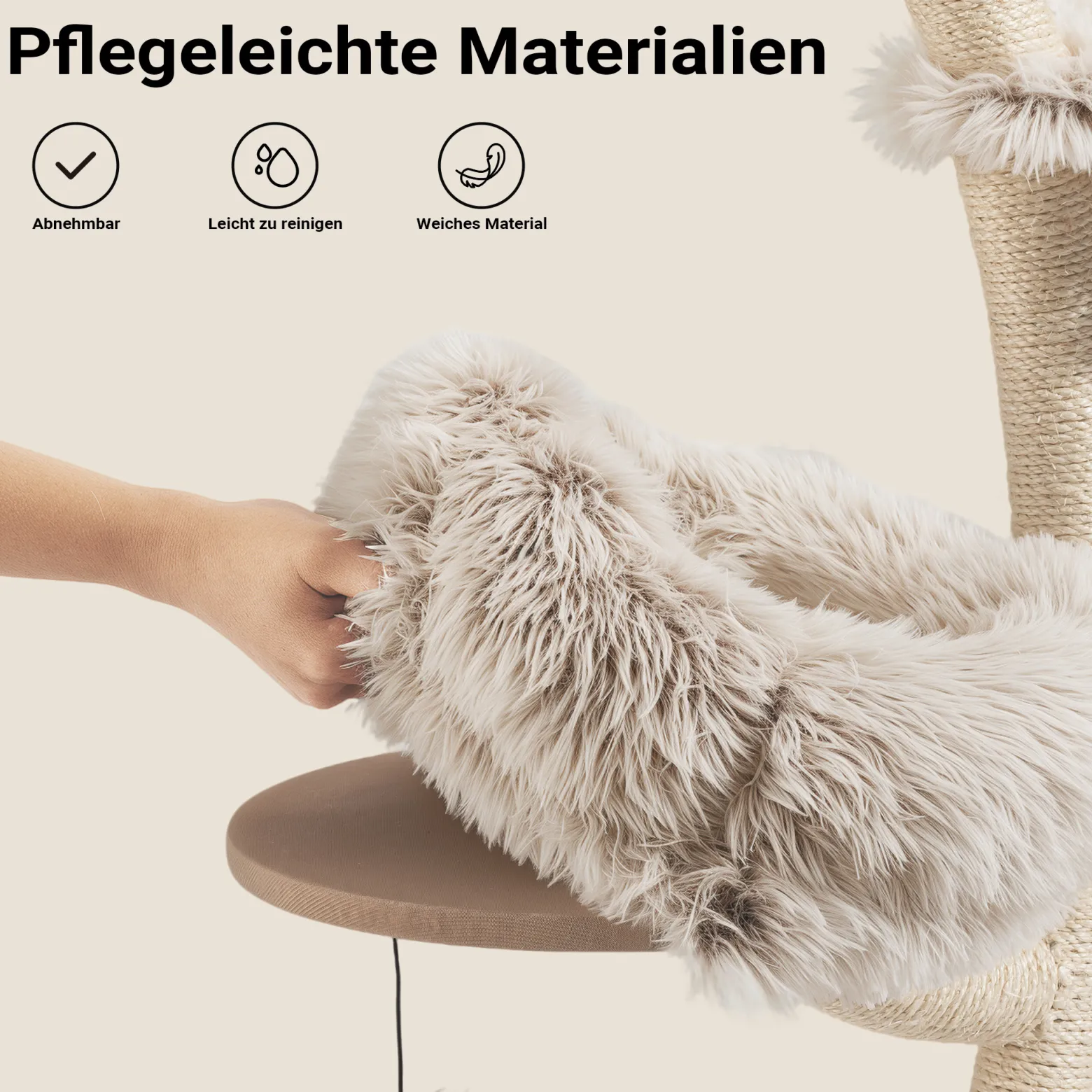 Fudajo Designer Kratzbaum 59 x 59 x 155 cm, Katzenkratzbaum mit Plüsch und Sisal, Kletterbaum für Katzen, Katzenbaum mit Spielbällen