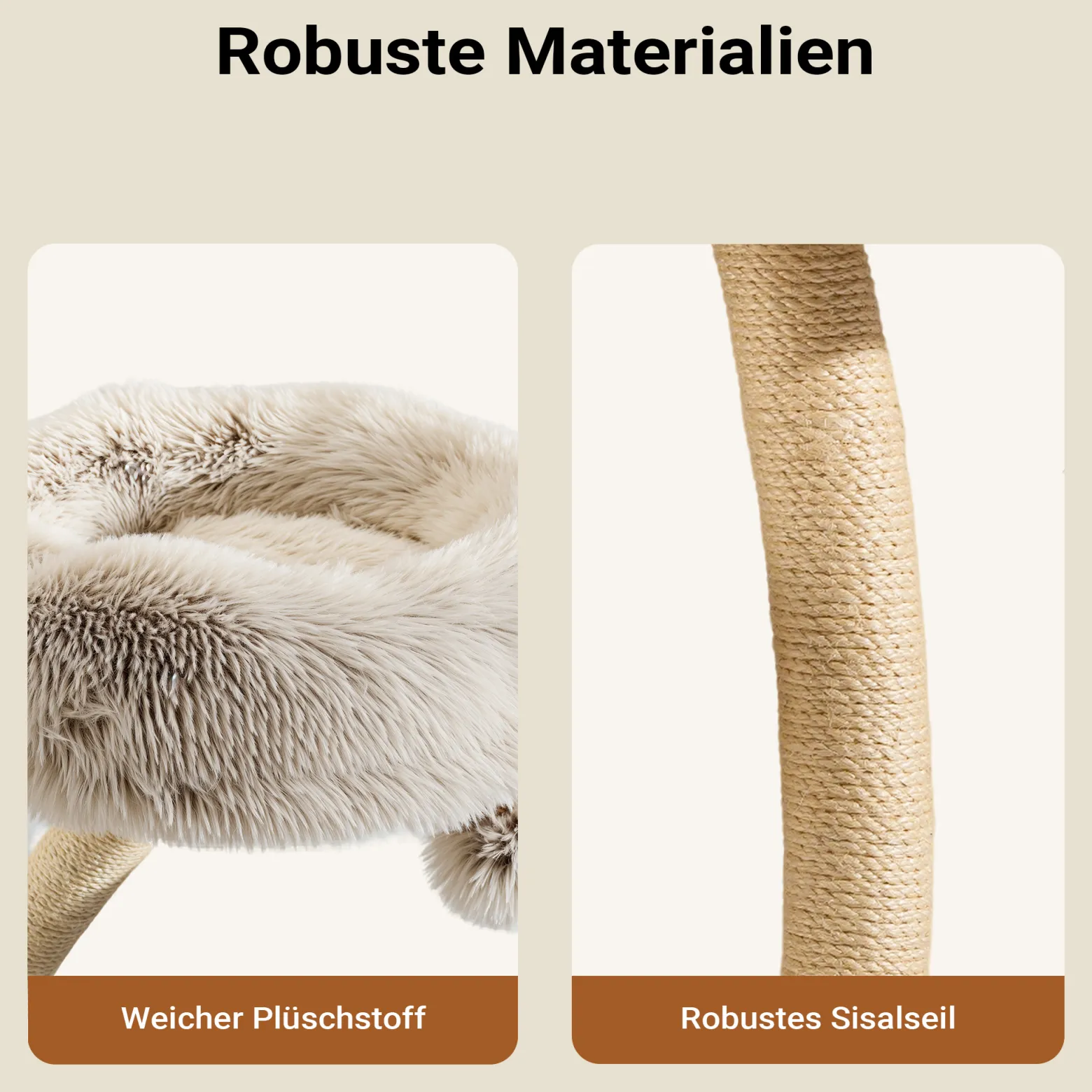 Fudajo Designer Kratzbaum 59 x 59 x 155 cm, Katzenkratzbaum mit Plüsch und Sisal, Kletterbaum für Katzen, Katzenbaum mit Spielbällen