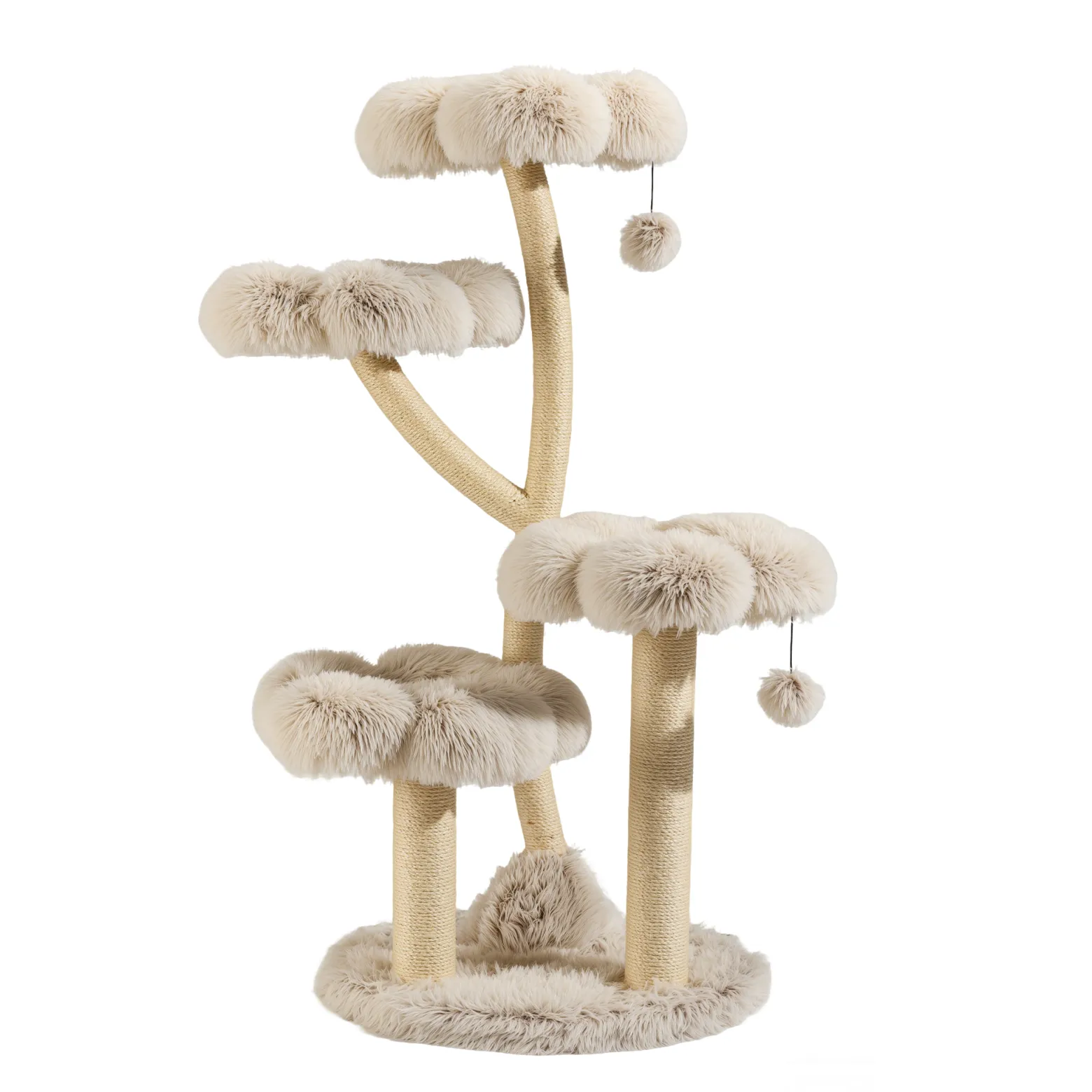 Fudajo Designer Kratzbaum 59 x 59 x 123 cm, Katzenkratzbaum mit Plüsch und Sisal, Kletterbaum für Katzen, Katzenbaum mit Spielbällen