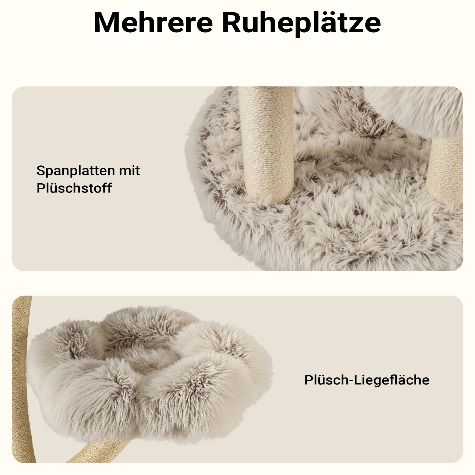 Fudajo Designer Kratzbaum 59 x 59 x 123 cm, Katzenkratzbaum mit Plüsch und Sisal, Kletterbaum für Katzen, Katzenbaum mit Spielbällen