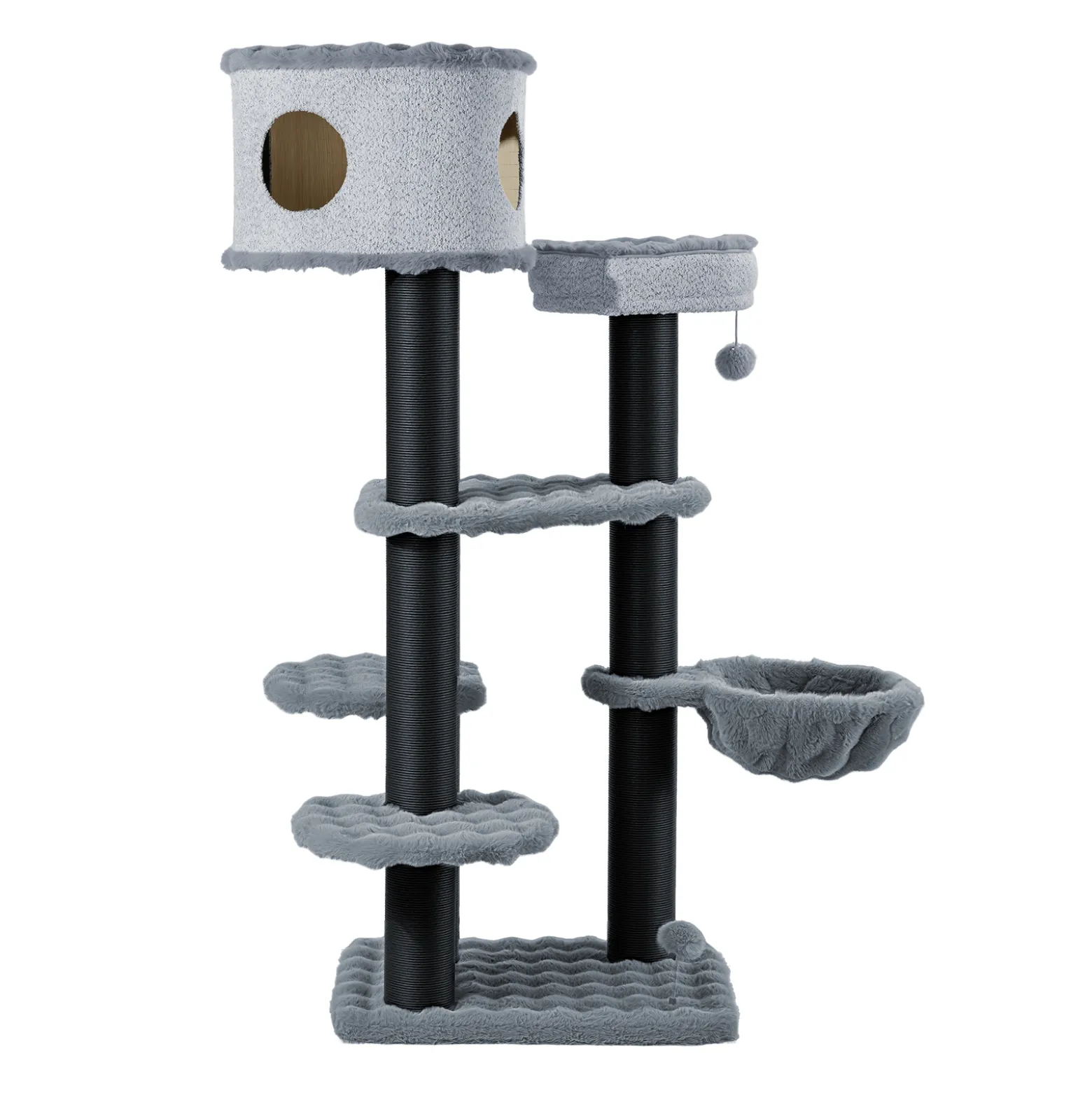 Fudajo Empire Tower 190 cm XXL Kratzbaum, Katzenbaum mit Katzenhaus, Hängeliege, Katzenbett und Papierseil-Kratzstämmen