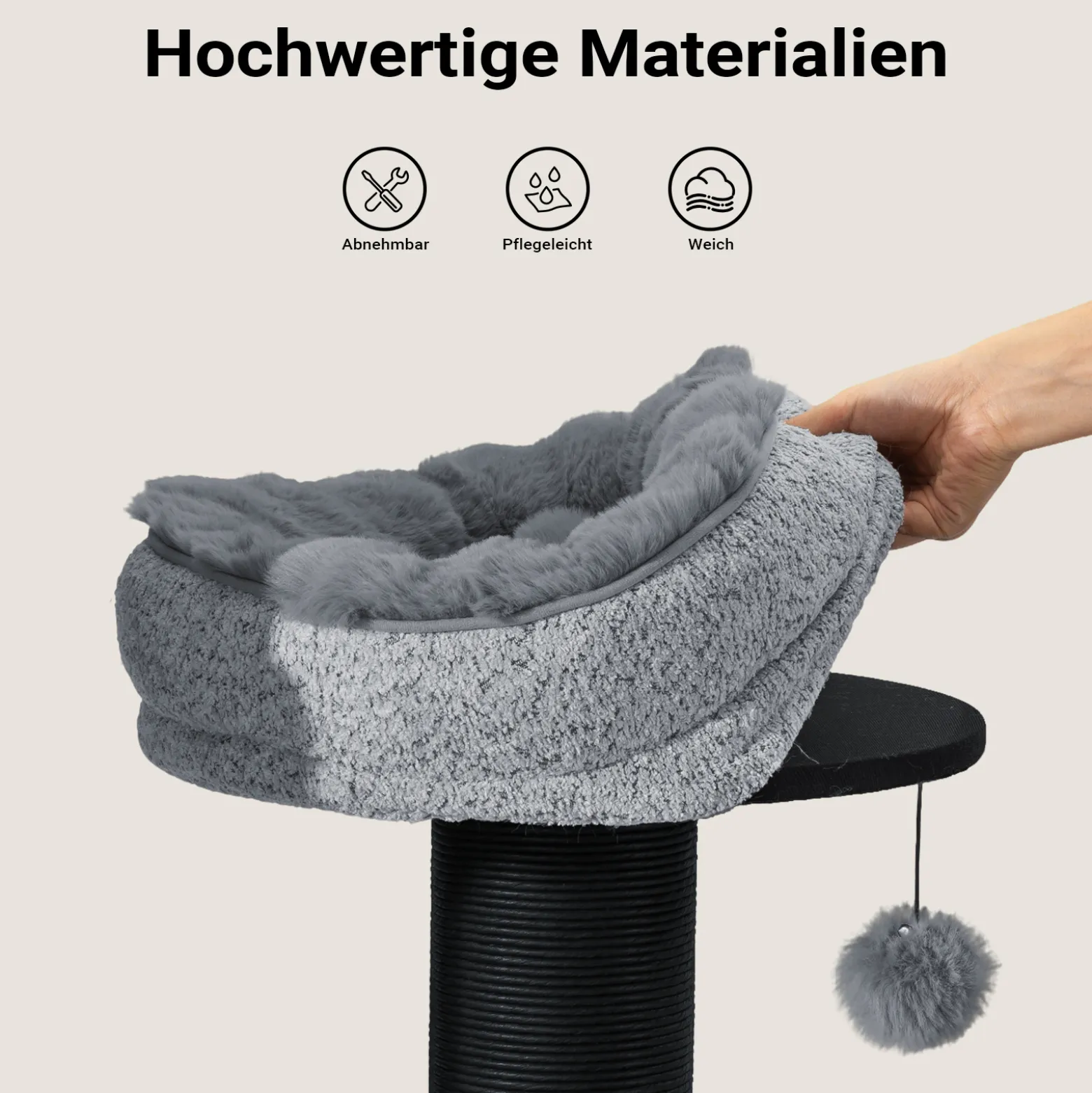 Fudajo Empire Tower 190 cm XXL Kratzbaum, Katzenbaum mit Katzenhaus, Hängeliege, Katzenbett und Papierseil-Kratzstämmen