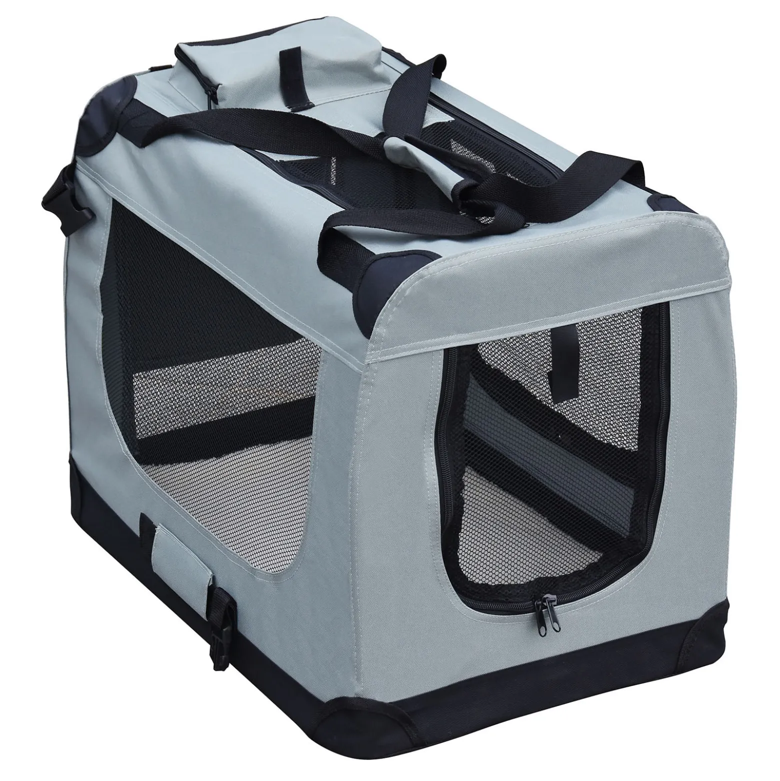 Fudajo Faltbare Transportbox für Hunde, Katzen L (70x52x50cm), robust, leicht, sicher, Hundebox mit Tragegriff und Decke, Grau