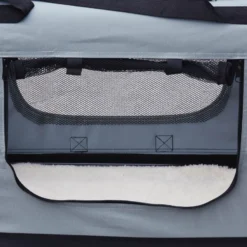 Fudajo Faltbare Transportbox für Hunde, Katzen XL (82x56x58cm), robust, leicht, sicher, Hundebox mit Tragegriff und Decke, Grau