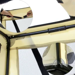 Fudajo Faltbare Transportbox für Hunde, Katzen M (60x42x44cm), robust, leicht, sicher, Hundebox mit Tragegriff und Decke, Beige