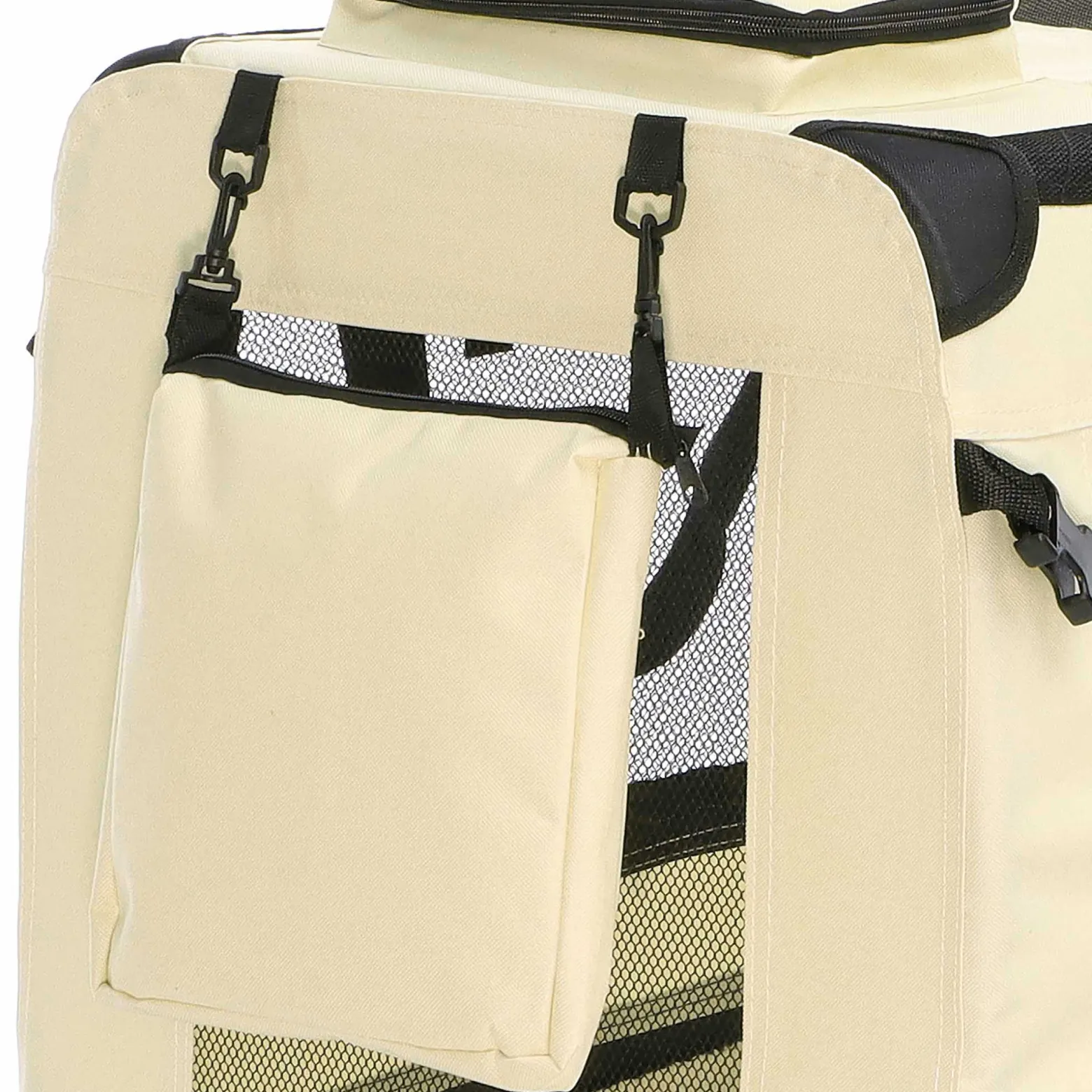 Fudajo Faltbare Transportbox für Hunde, Katzen M (60x42x44cm), robust, leicht, sicher, Hundebox mit Tragegriff und Decke, Beige