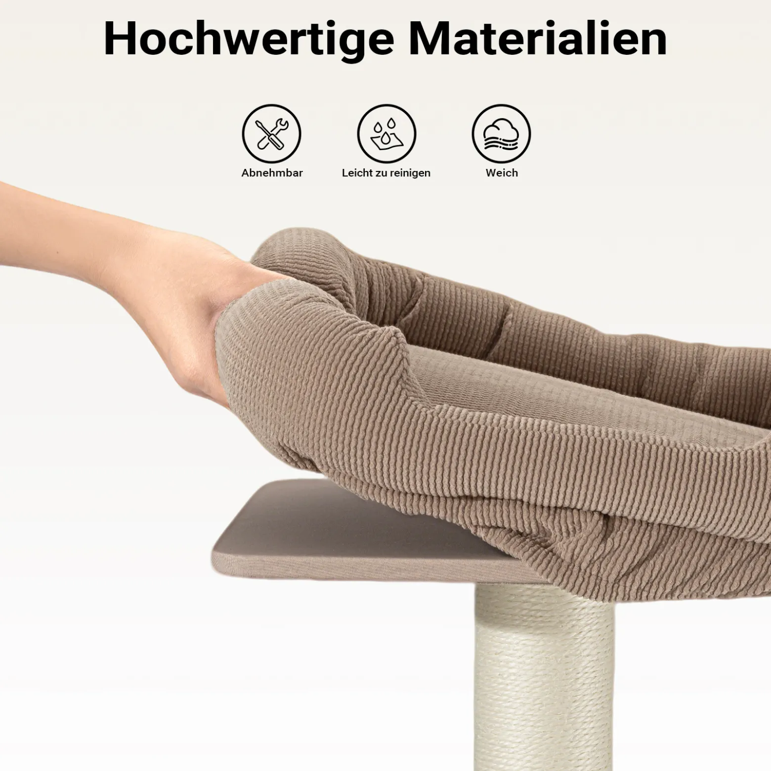 Fudajo Forest Oak 152 cm Kratzbaum beige, Katzenkratzbaum mit Katzenhaus, Hängematte und Sisal, Katzenbaum mit Massageelement