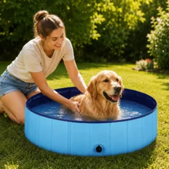 Fudajo Hundepool 160 x 30 cm rutschfestes Hundeplanschbecken, Hundeschwimmbad faltbar aus PVC, Hundebadewanne mit verstärkten Kanten, tragbarer Pool für Hunde