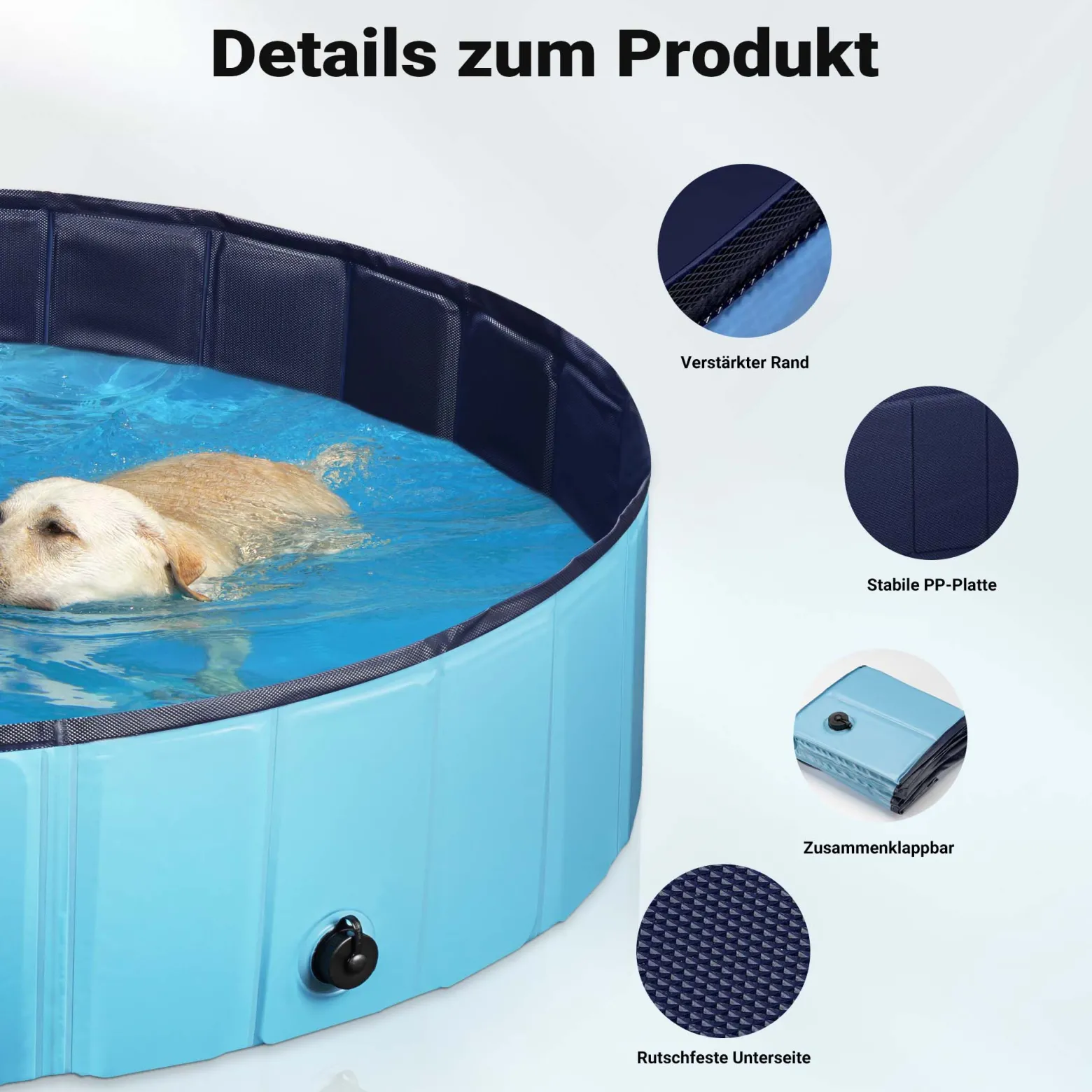 Fudajo Hundepool 160 x 30 cm rutschfestes Hundeplanschbecken, Hundeschwimmbad faltbar aus PVC, Hundebadewanne mit verstärkten Kanten, tragbarer Pool für Hunde