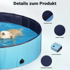 Fudajo Hundepool 100 x 30 cm rutschfestes Hundeplanschbecken, Hundeschwimmbad faltbar aus PVC, Hundebadewanne mit verstärkten Kanten, tragbarer Pool für Hunde