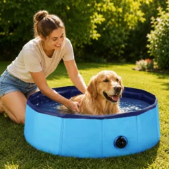 Fudajo Hundepool 60 x 20 cm rutschfestes Hundeplanschbecken, Hundeschwimmbad faltbar aus PVC, Hundebadewanne mit verstärkten Kanten, tragbarer Pool für Hunde