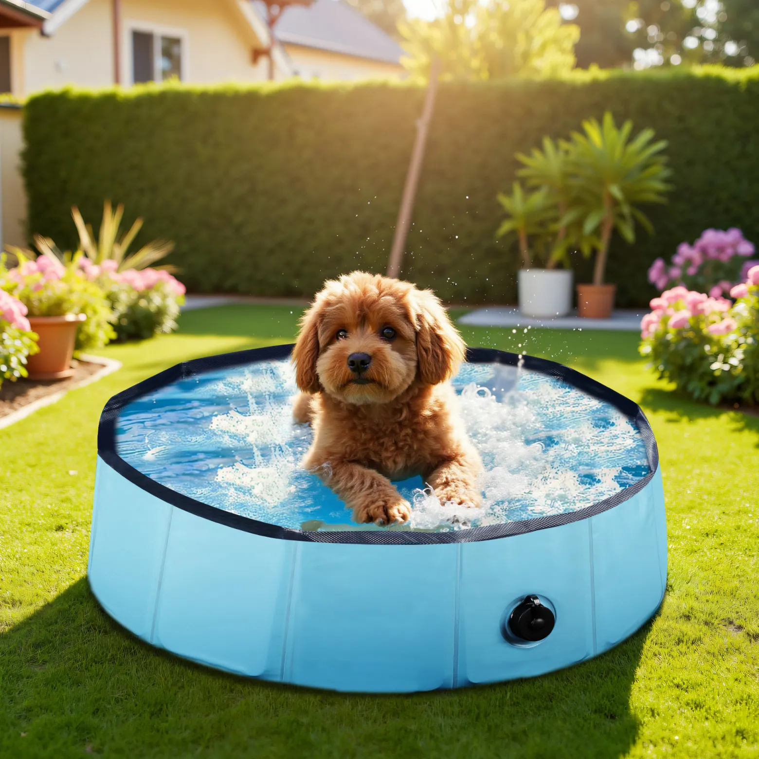 Fudajo Hundepool 80 x 20 cm rutschfestes Hundeplanschbecken, Hundeschwimmbad faltbar aus PVC, Hundebadewanne mit verstärkten Kanten, tragbarer Pool für Hunde