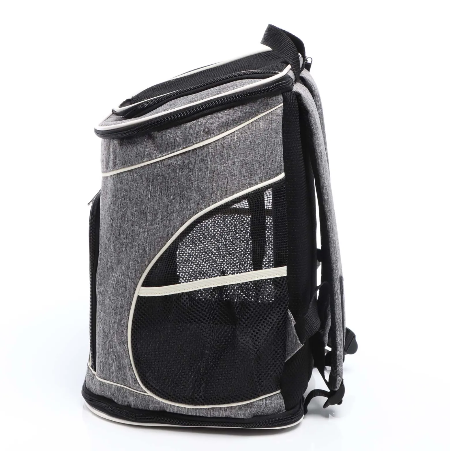 Fudajo Hunderucksack 32x27x40 cm für Welpen, Katzen und andere Haustiere bis 6 kg, faltbare Transporttasche für Reisen, Schwarz und grau