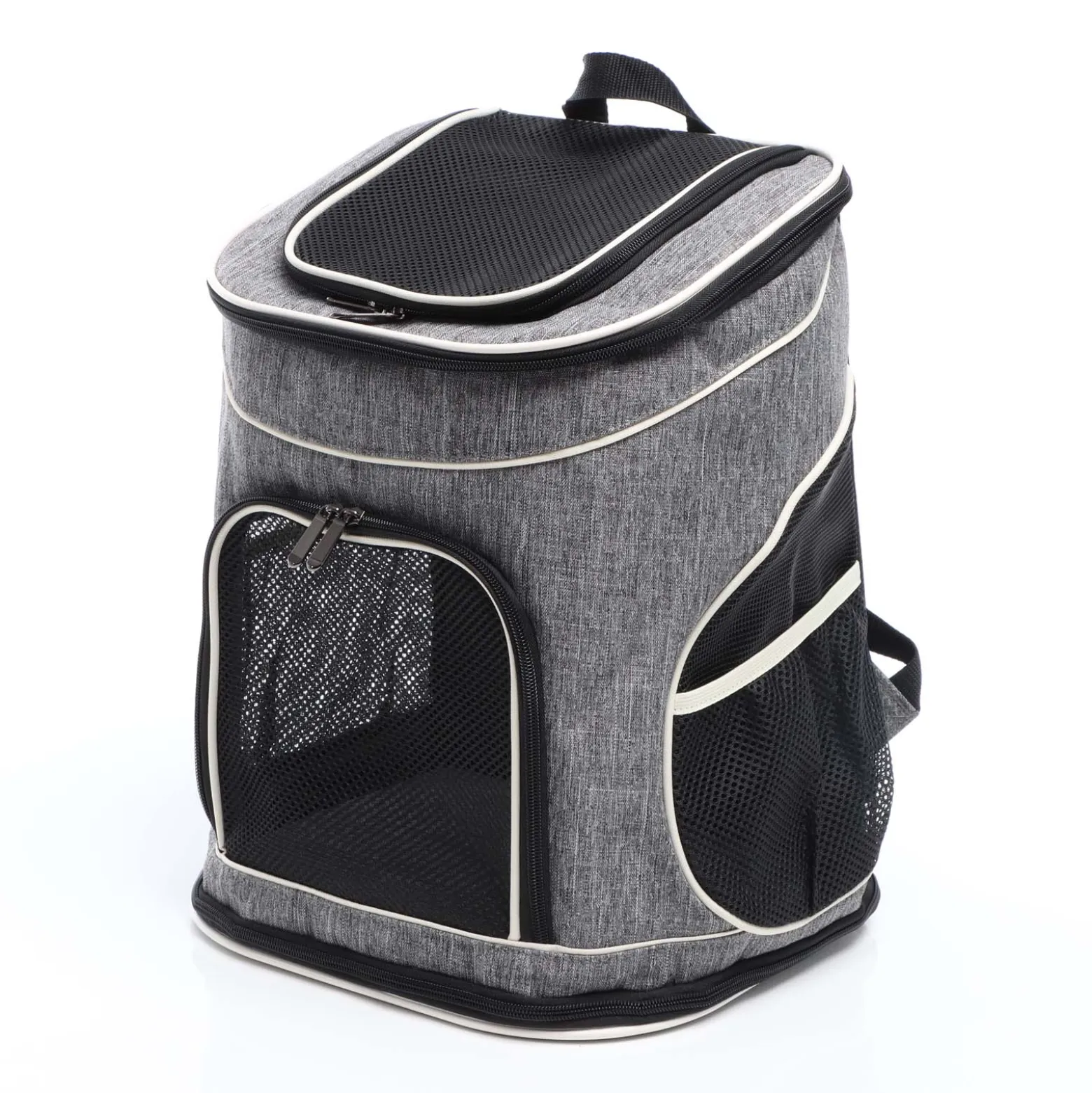 Fudajo Hunderucksack 32x27x40 cm für Welpen, Katzen und andere Haustiere bis 6 kg, faltbare Transporttasche für Reisen, Schwarz und grau