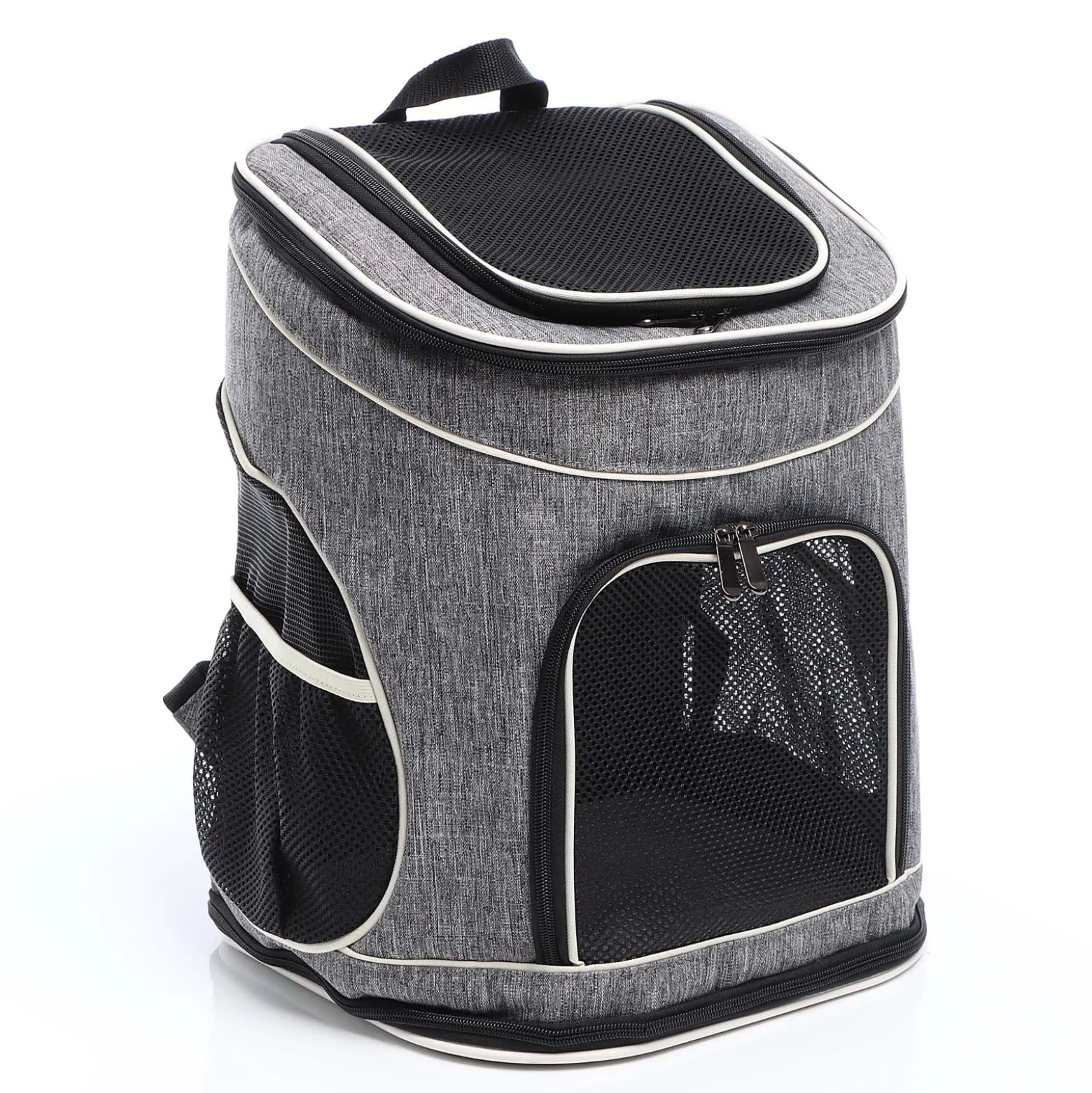 Fudajo Hunderucksack 32x27x40 cm für Welpen, Katzen und andere Haustiere bis 6 kg, faltbare Transporttasche für Reisen, Schwarz und grau