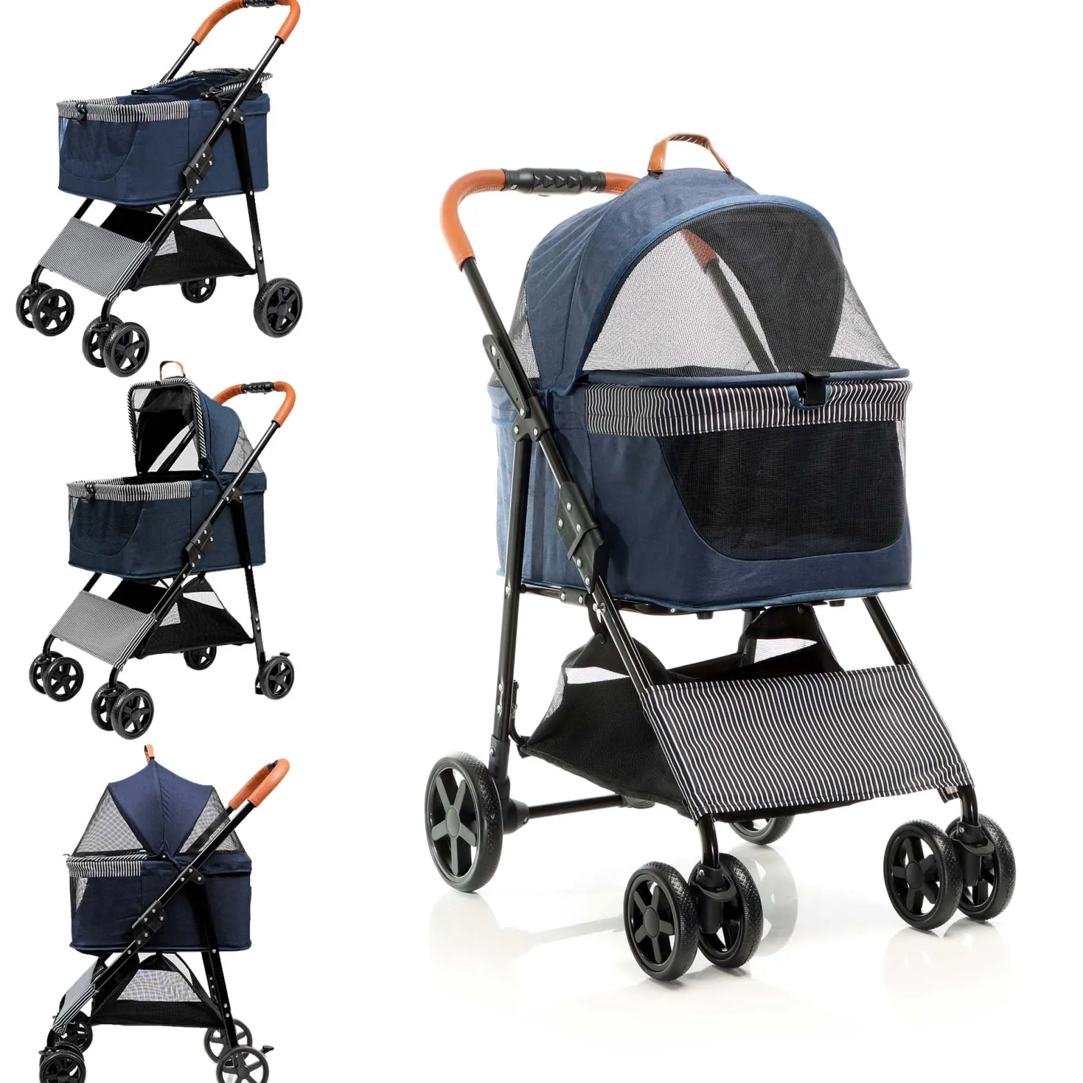 Fudajo 2in1 Hundebuggy zusammenklappbar in Blau, Hundewagen mit abnehmbarer Hundetragetasche, für kleine bis mittlere Hunde und Katzen
