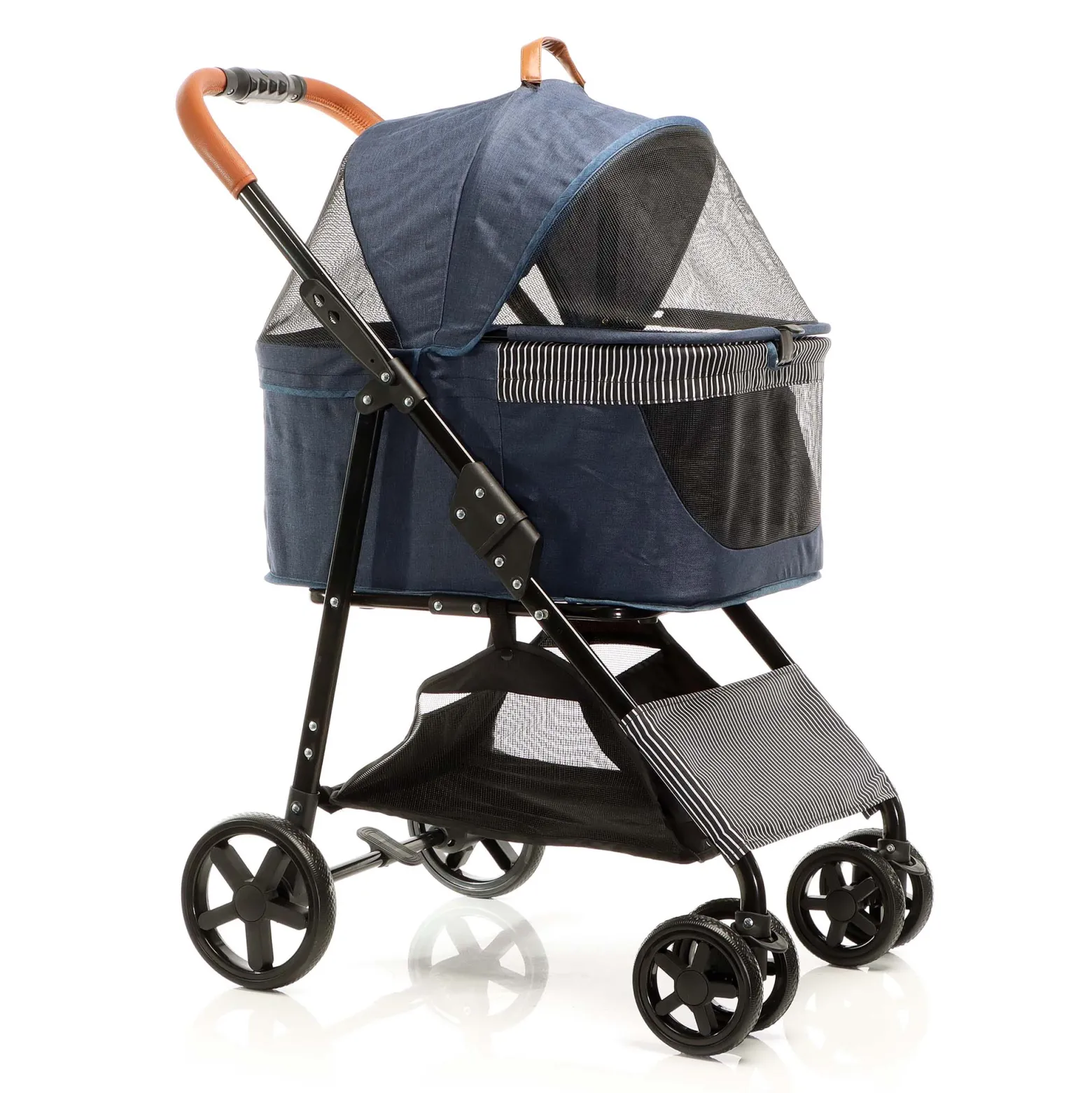 Fudajo 2in1 Hundebuggy zusammenklappbar in Blau, Hundewagen mit abnehmbarer Hundetragetasche, für kleine bis mittlere Hunde und Katzen