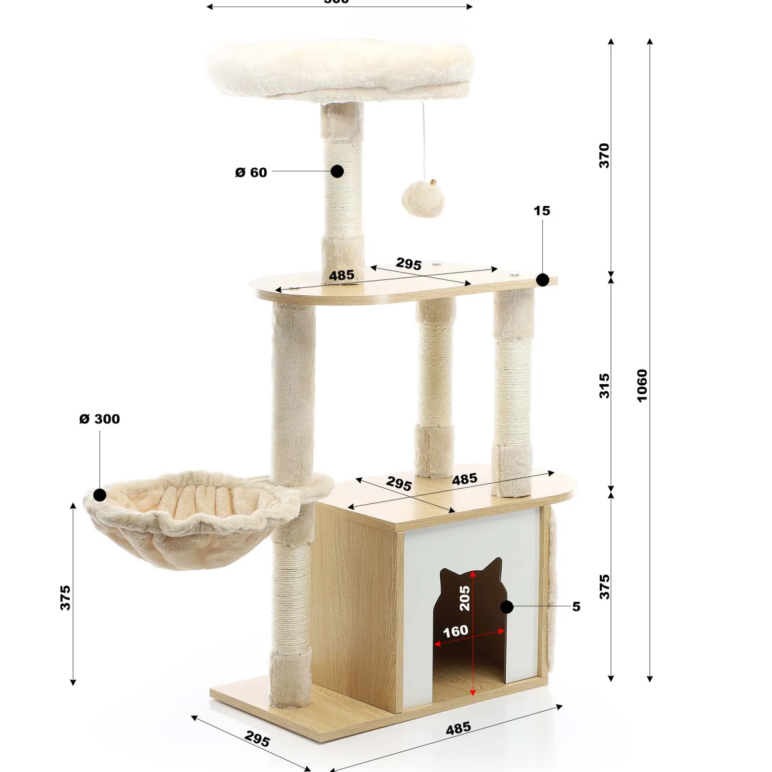 Fudajo Kratzbaum mit Holz in Beige 106 cm hoch, Katzenkratzbaum mit Katzenhaus und Liegemulde, Katzenbaum mit Sisal, Katzenmöbel mit Plüsch