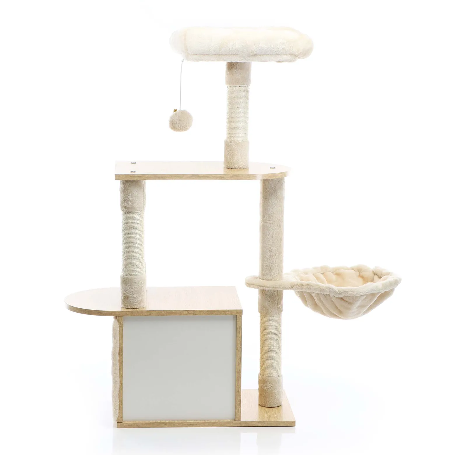 Fudajo Kratzbaum mit Holz in Beige 106 cm hoch, Katzenkratzbaum mit Katzenhaus und Liegemulde, Katzenbaum mit Sisal, Katzenmöbel mit Plüsch