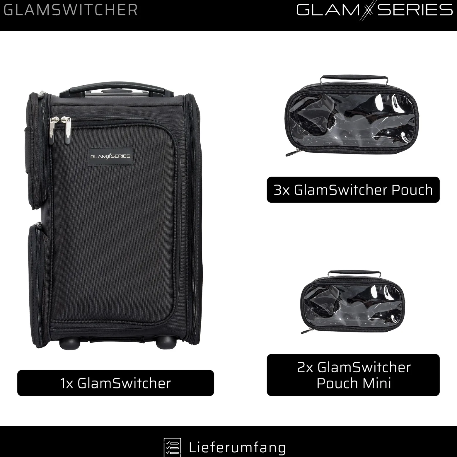 GlamSeries GlamSwitcher Trolley & Rucksack in einem, Kosmetikkoffer mit 5x Pouches, Make-Up Artist Koffer mit Hitzeschutzfach, Organizer für Visagisten, Friseure