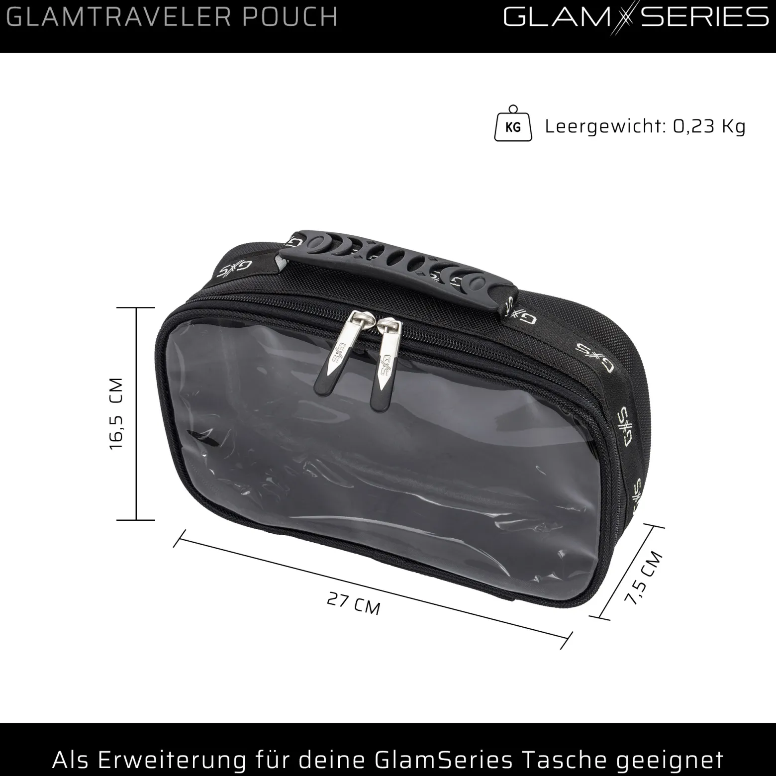 GlamSeries GlamTraveler Pouch Taschen Inlay 270 x 165 x 75 mm, PVC-beschichtete Make Up Tasche mit transparentem Deckel