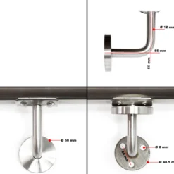Handlauf Treppe 80cm, Handlaufset Edelstahl V2A, Haltegriff Treppe, Wandhalter