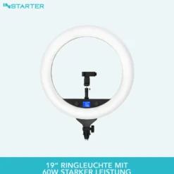 Instarter LED Ringlicht mit Stativ, Ringleuchte 180° schwenkbar, Videoleuchte 60 W mit Bi-Color, flexible Kamera Beleuchtung dimmbar