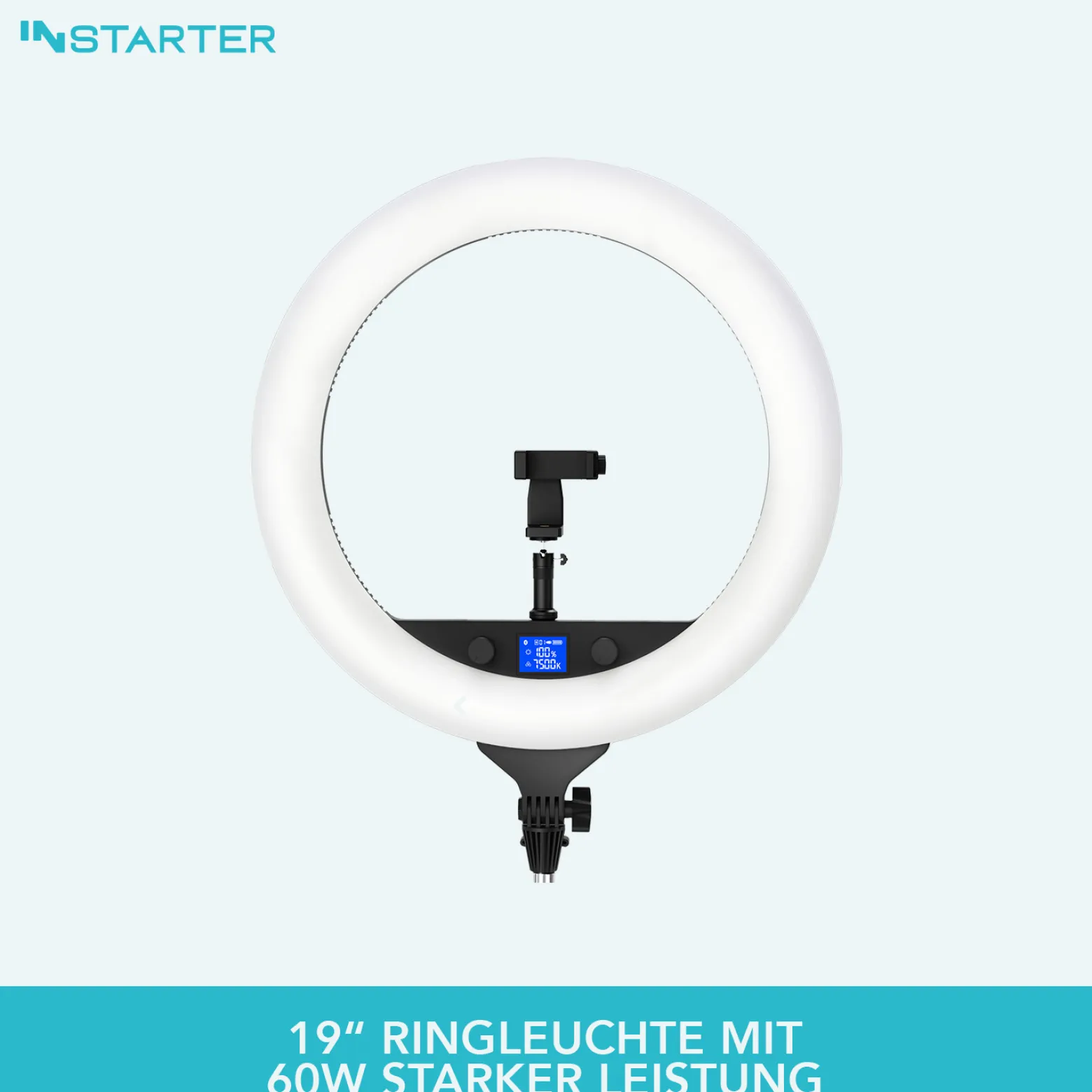 Instarter LED Ringlicht mit Stativ, Ringleuchte 180° schwenkbar, Videoleuchte 60 W mit Bi-Color, flexible Kamera Beleuchtung dimmbar