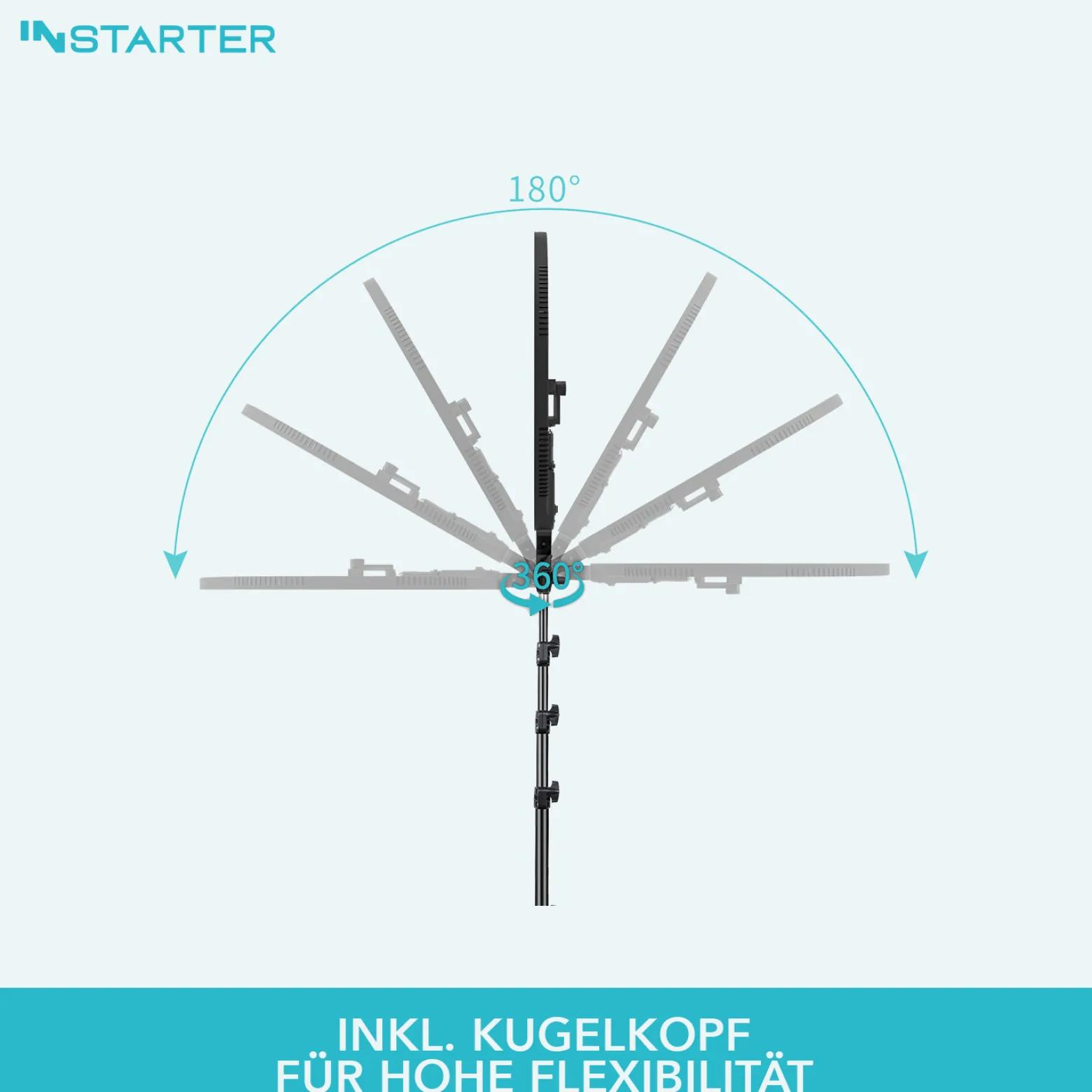 Instarter LED Ringlicht mit Stativ, Ringleuchte 180° schwenkbar, Videoleuchte 60 W mit Bi-Color, flexible Kamera Beleuchtung dimmbar