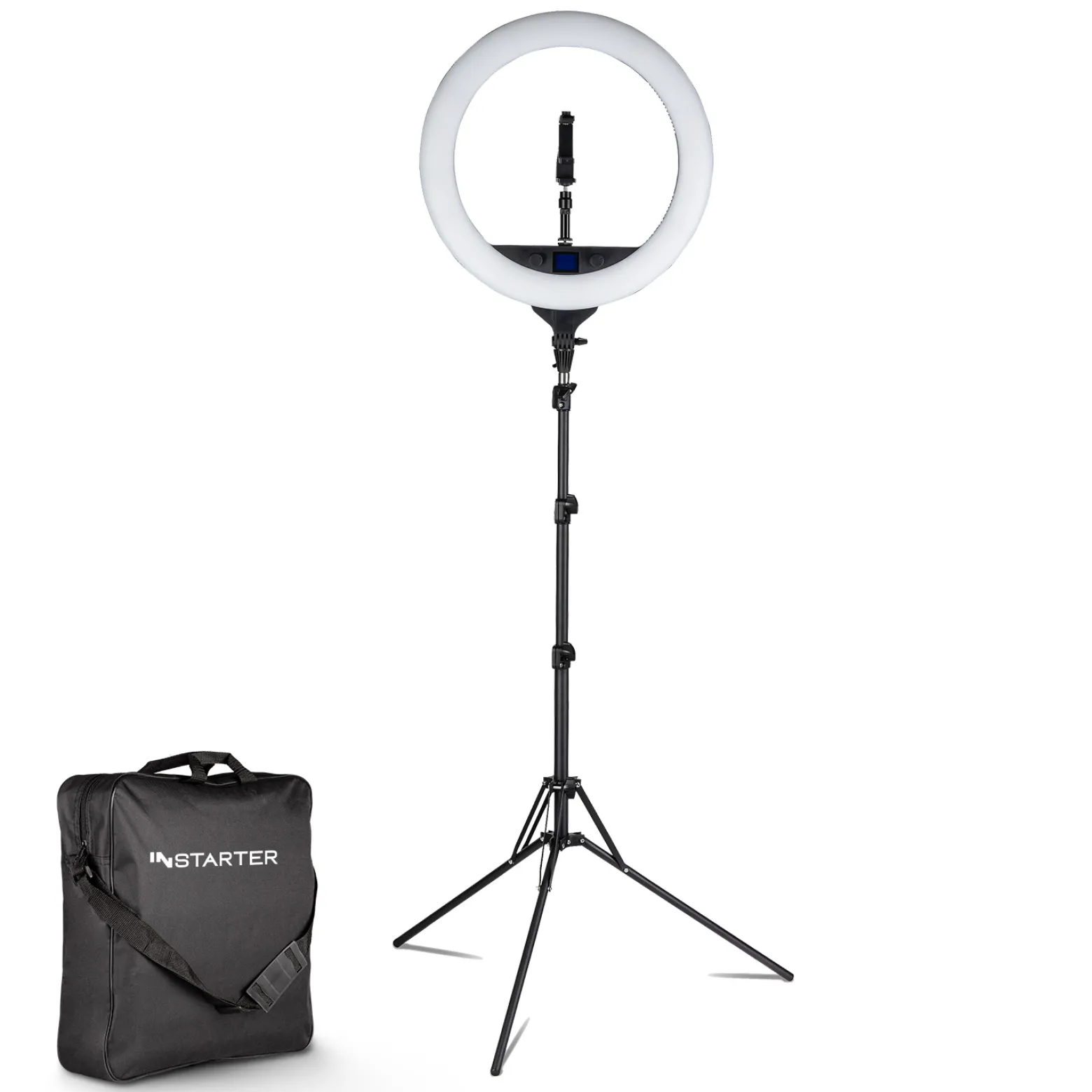 Instarter LED Ringlicht mit Stativ, Ringleuchte 180° schwenkbar, Videoleuchte 60 W mit Bi-Color, flexible Kamera Beleuchtung dimmbar