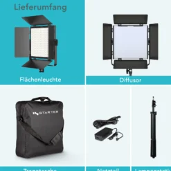 Instarter LED Videoleuchte 60 W mit Stativ, Videolicht 360° drehbar, Studioleuchte mit App-Steuerung, Video-Beleuchtung Bi-Color und 4 Farb-Effekte