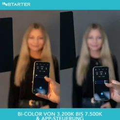 Instarter LED Videoleuchte 60 W mit Stativ, Videolicht 360° drehbar, Studioleuchte mit App-Steuerung, Video-Beleuchtung Bi-Color und 4 Farb-Effekte