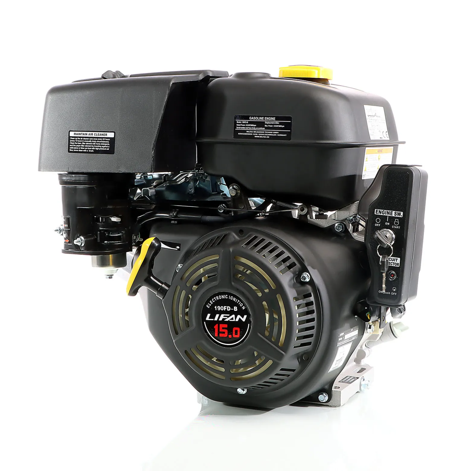 LIFAN 190 FD-B E-Start Benzinmotor mit 15 PS Einzylinder für Kleinmaschinen & Karts, luftgekühlter 4-Takt Motor mit 25 mm Kurbelwelle, OHV-Ventilsteuerung & 420 cc Hubraum