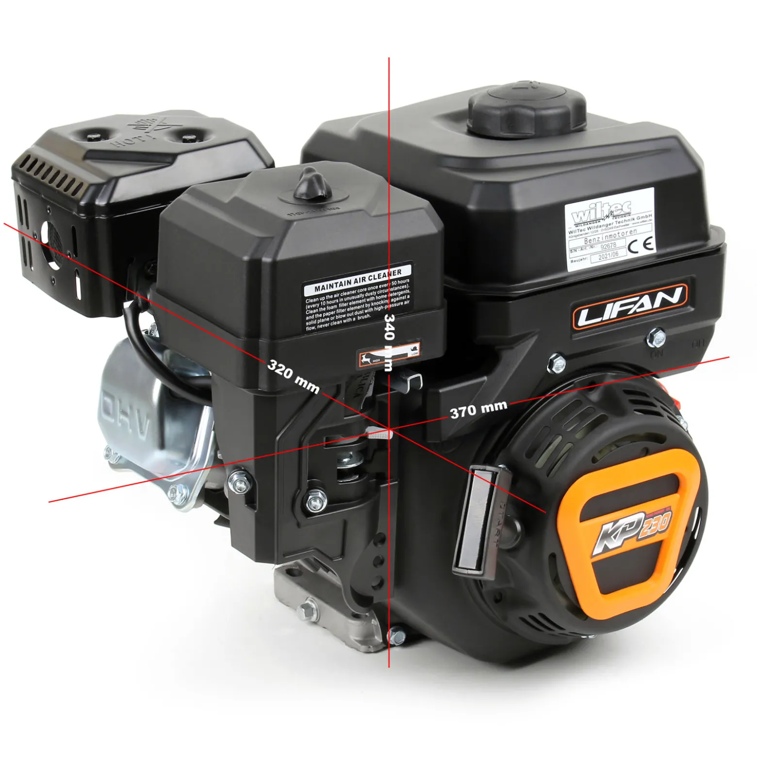 LIFAN KP230 Benzinmotor mit 6,5 PS Einzylinder für Rüttelplatten und Baumaschinen, luftgekühlter 4-Takt Motor mit 19,05 mm Kurbelwelle, OHV-Ventilsteuerung & 223 cc Hubraum