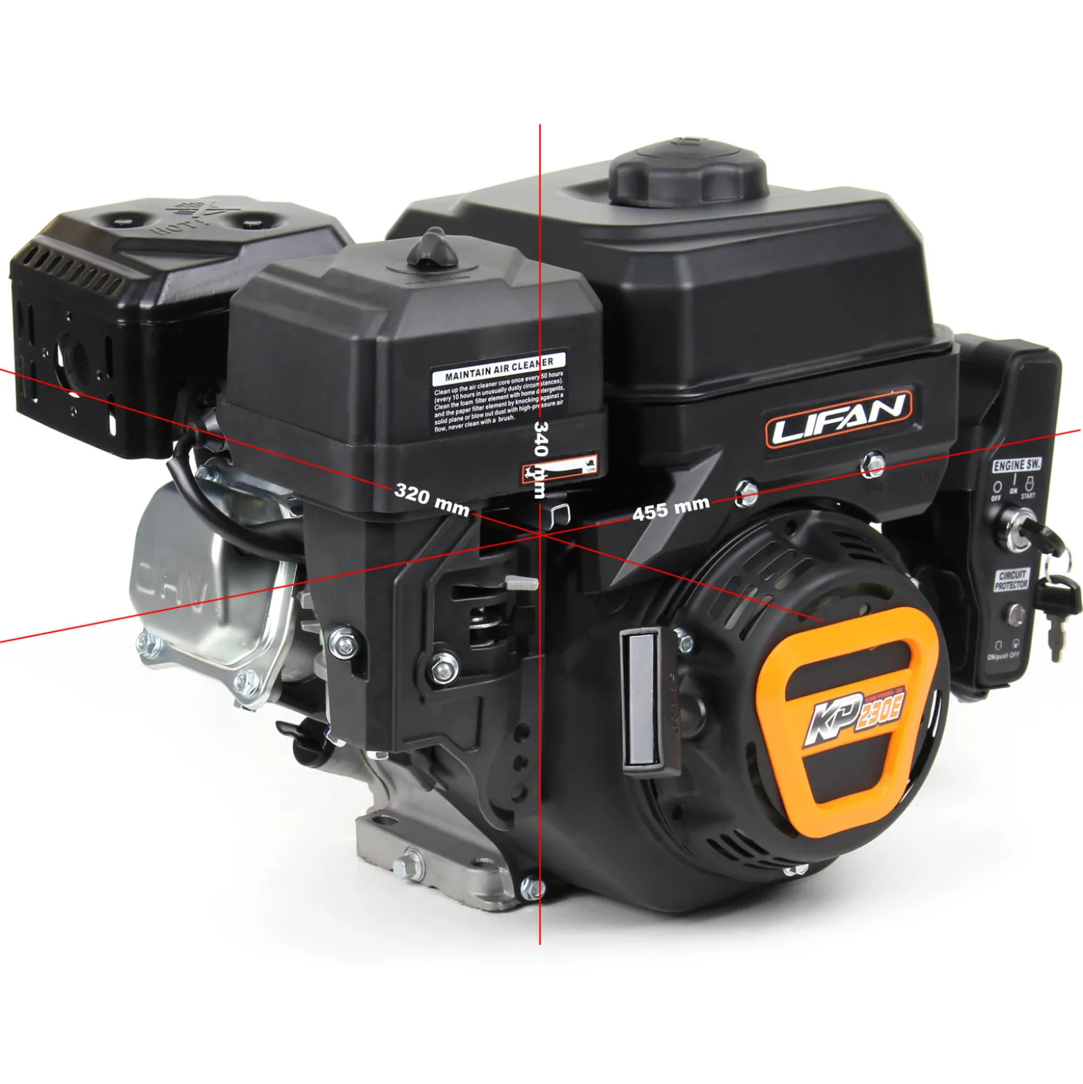 LIFAN KP230E E-Start Benzinmotor mit 6,5 PS Einzylinder für Rüttelplatten und Baumaschinen, luftgekühlter 4-Takt Motor mit 19,05 mm Kurbelwelle, OHV-Ventilsteuerung & 223 cc Hubraum