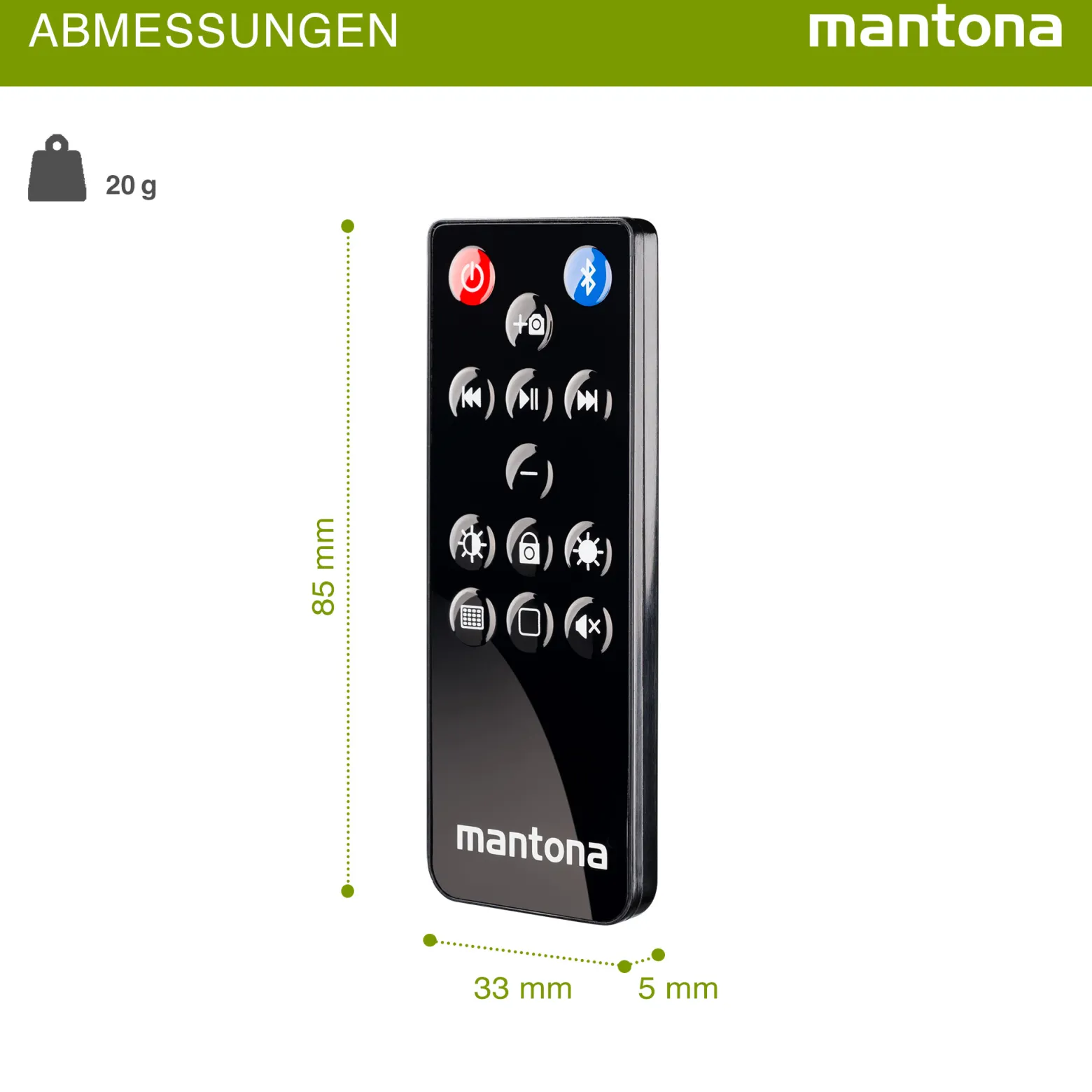 Mantona Bluetooth Fernbedienung "Selfie" für Apple iPhone/iPad/iMac/iOS/Musik/Kamera/Bildschirm