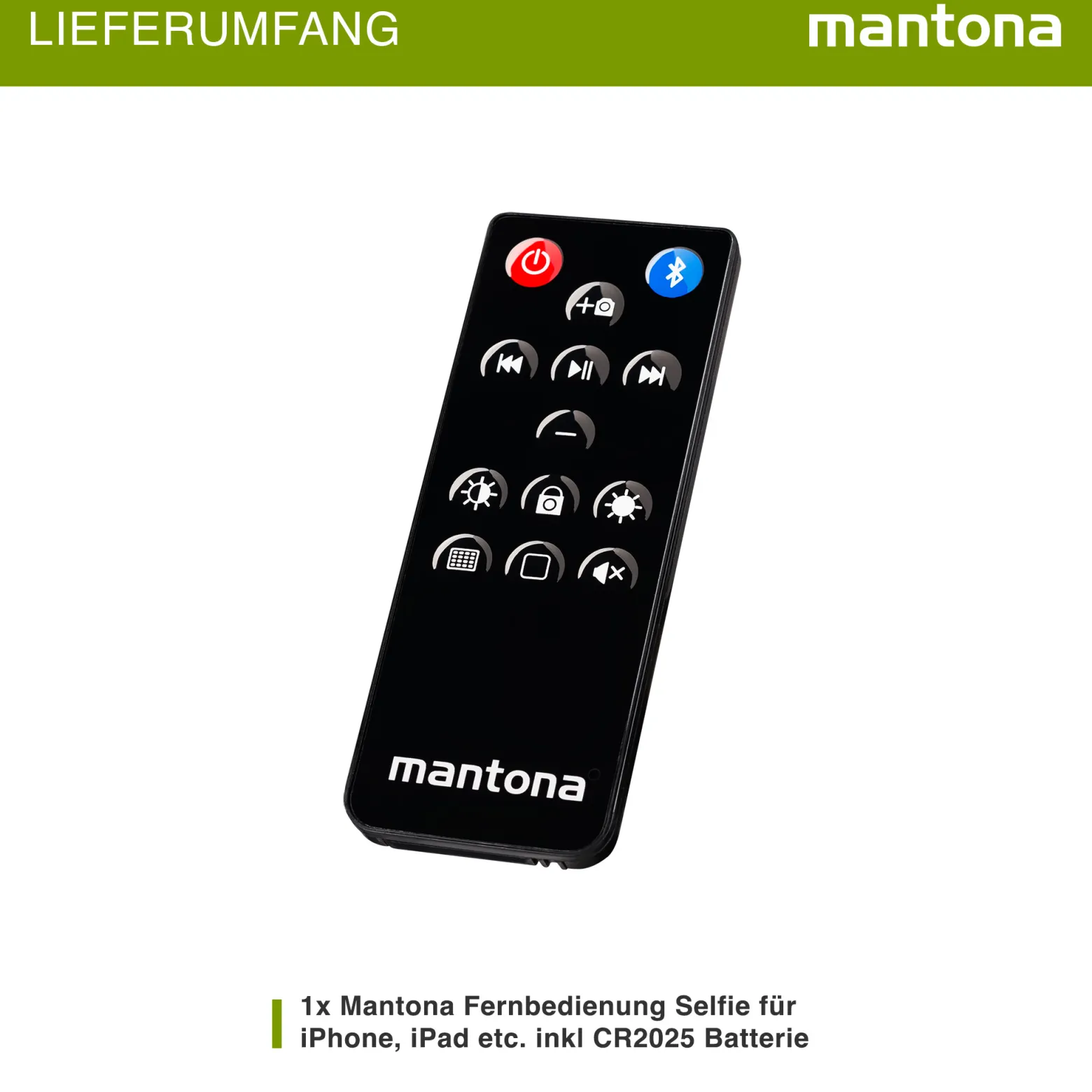 Mantona Bluetooth Fernbedienung "Selfie" für Apple iPhone/iPad/iMac/iOS/Musik/Kamera/Bildschirm