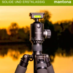 Mantona Fortress Kugelkopf 40 mm bis 15 kg, Stativkopf mit 360° Panorama-Funktion & 3 Wasserwaagen, inkl. Schnellwechselplatte und Friktionswegkontrolle